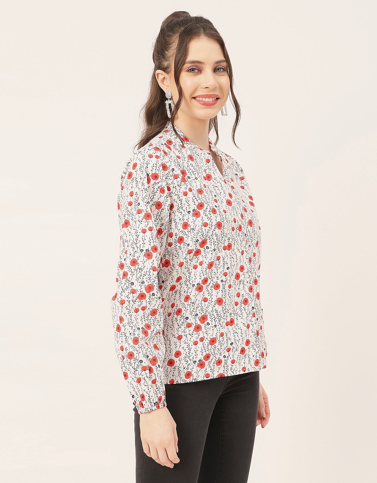 Stylish Bishop Sleeves Cotton Shirt
