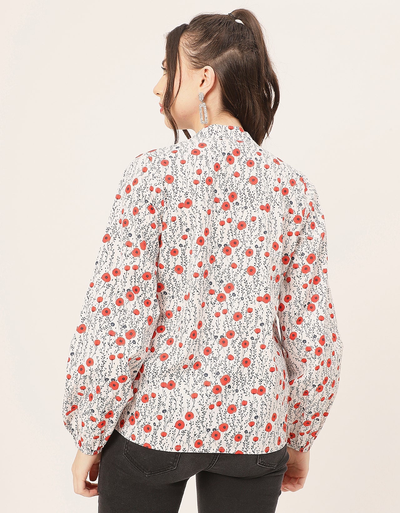 Stylish Bishop Sleeves Cotton Shirt