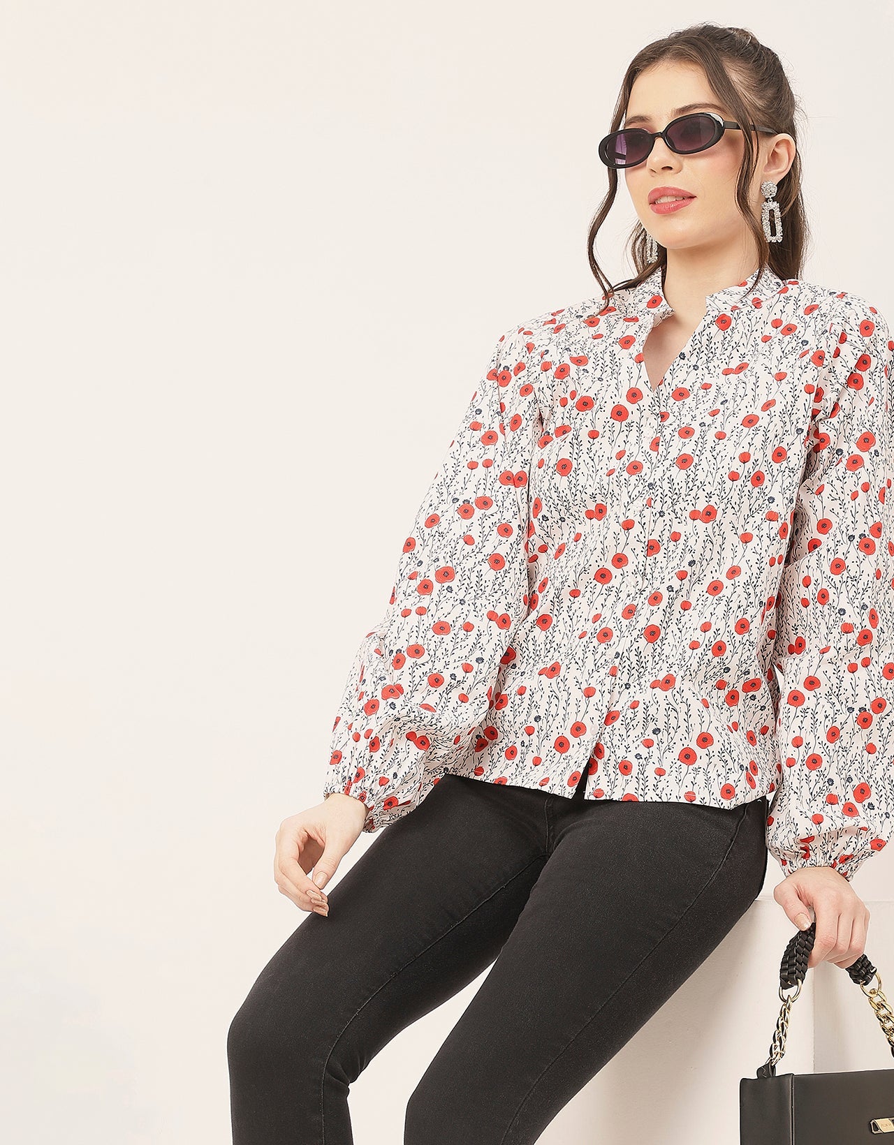 Stylish Bishop Sleeves Cotton Shirt