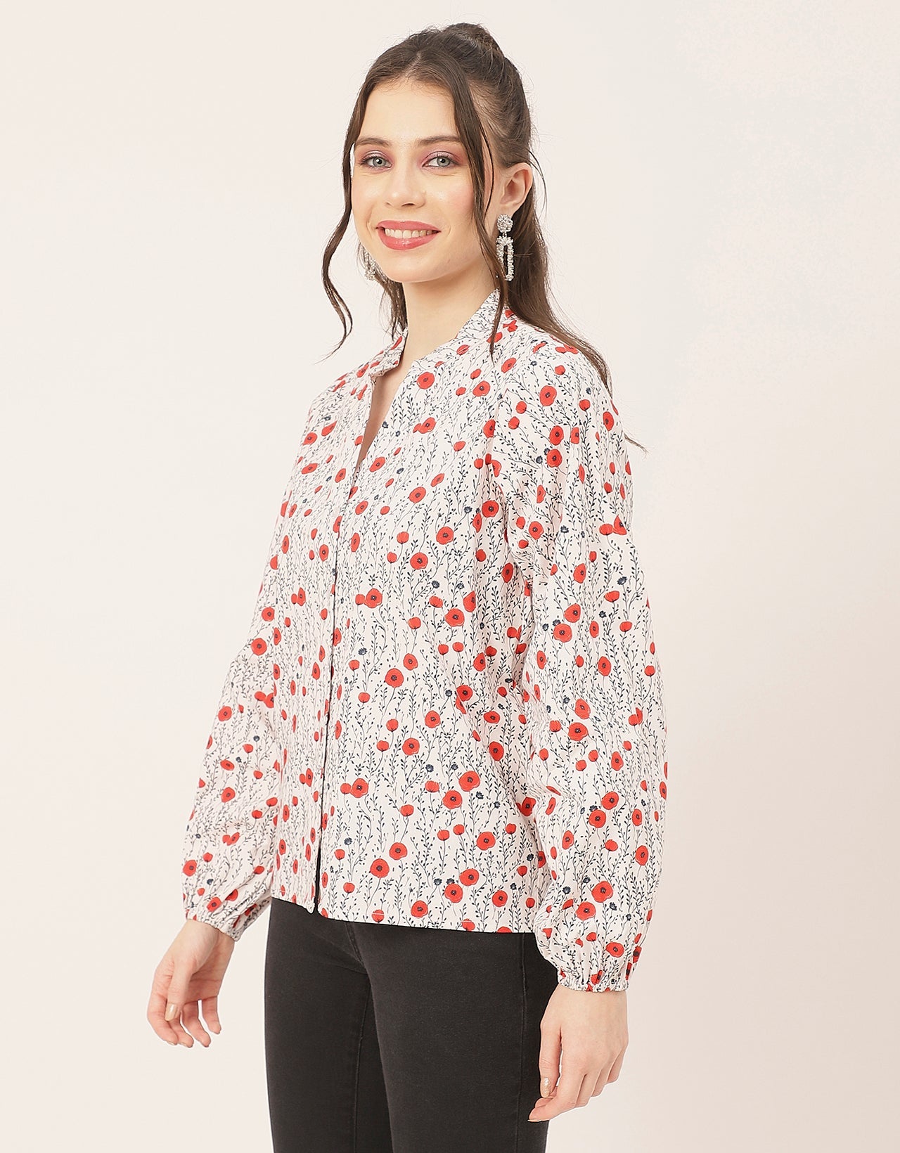 Stylish Bishop Sleeves Cotton Shirt
