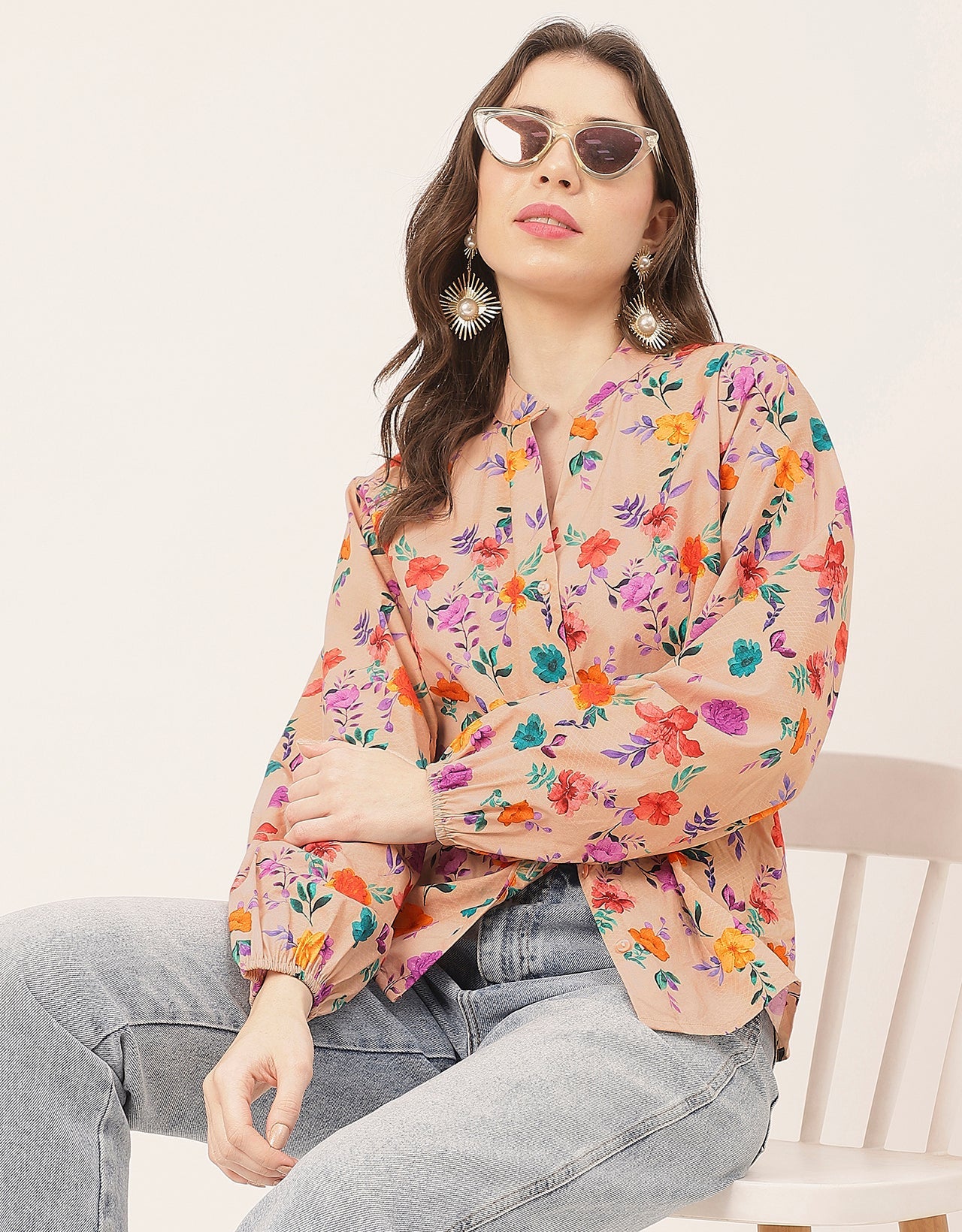 Stylish Bishop Sleeves Cotton Shirt