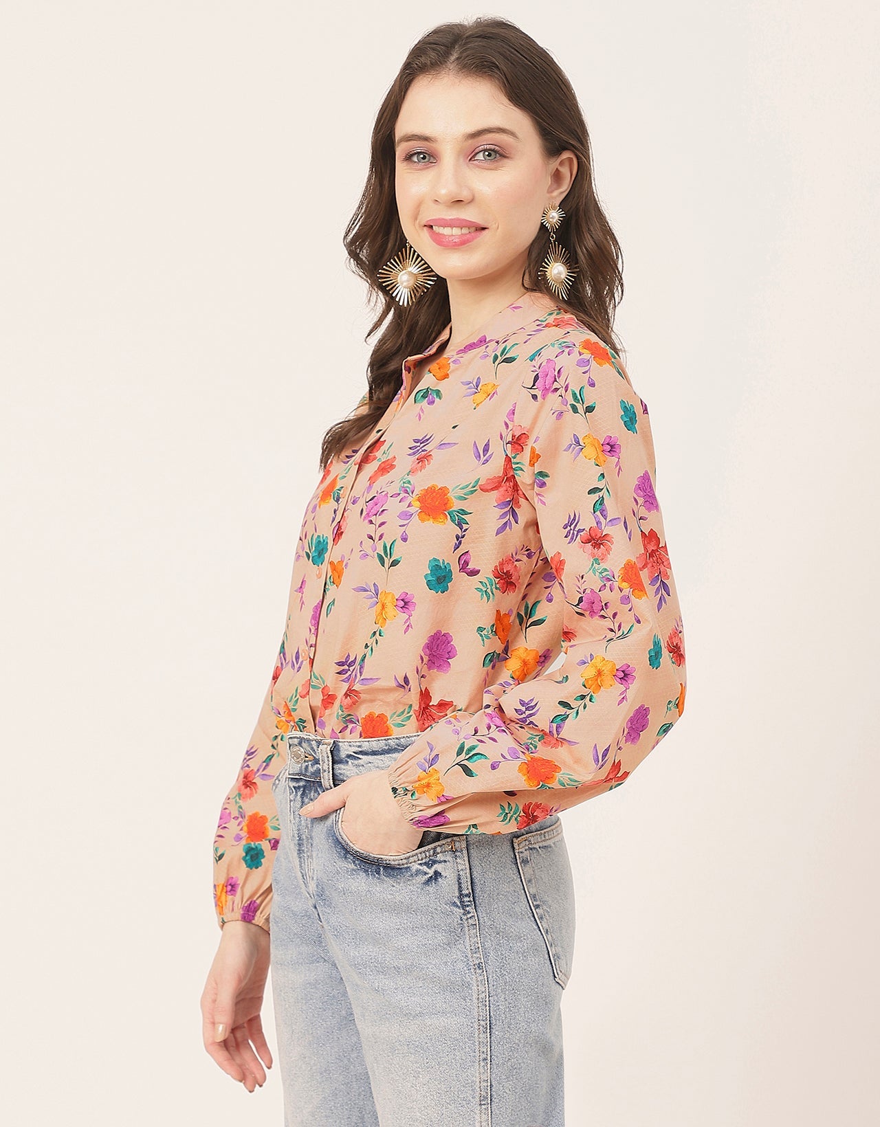 Stylish Bishop Sleeves Cotton Shirt