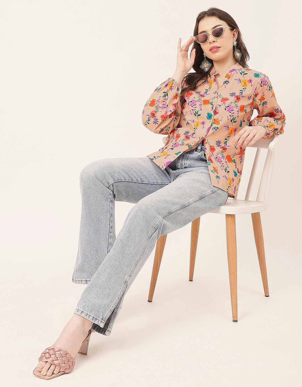 Stylish Bishop Sleeves Cotton Shirt