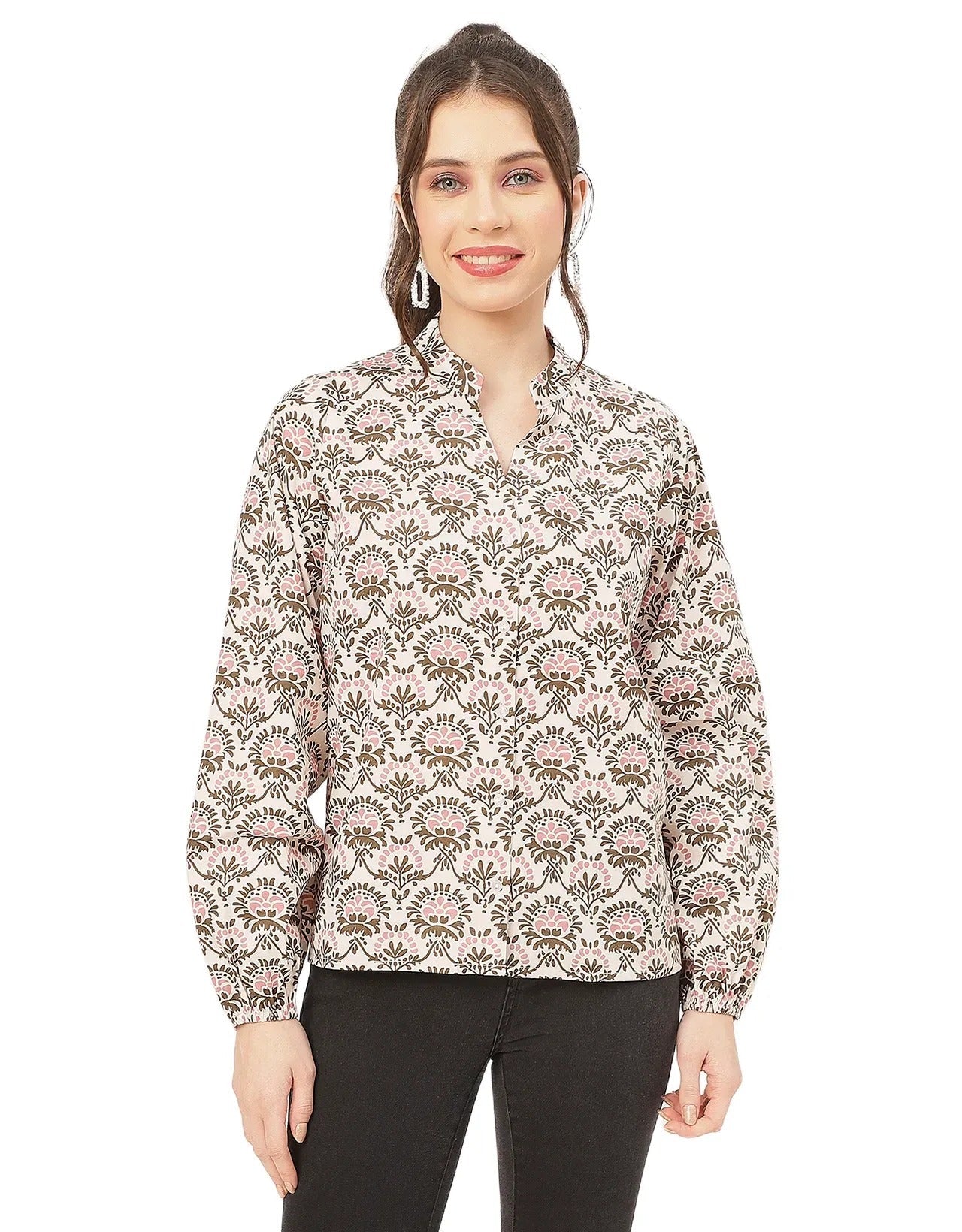 Stylish Bishop Sleeves Cotton Shirt