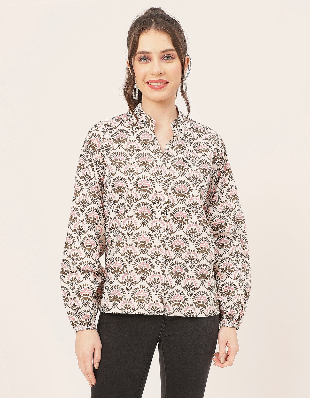 Stylish Bishop Sleeves Cotton Shirt