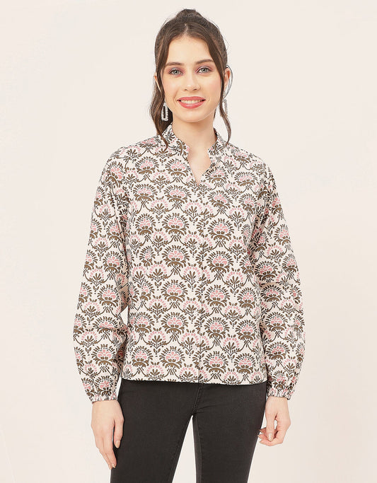 Stylish Bishop Sleeves Cotton Shirt