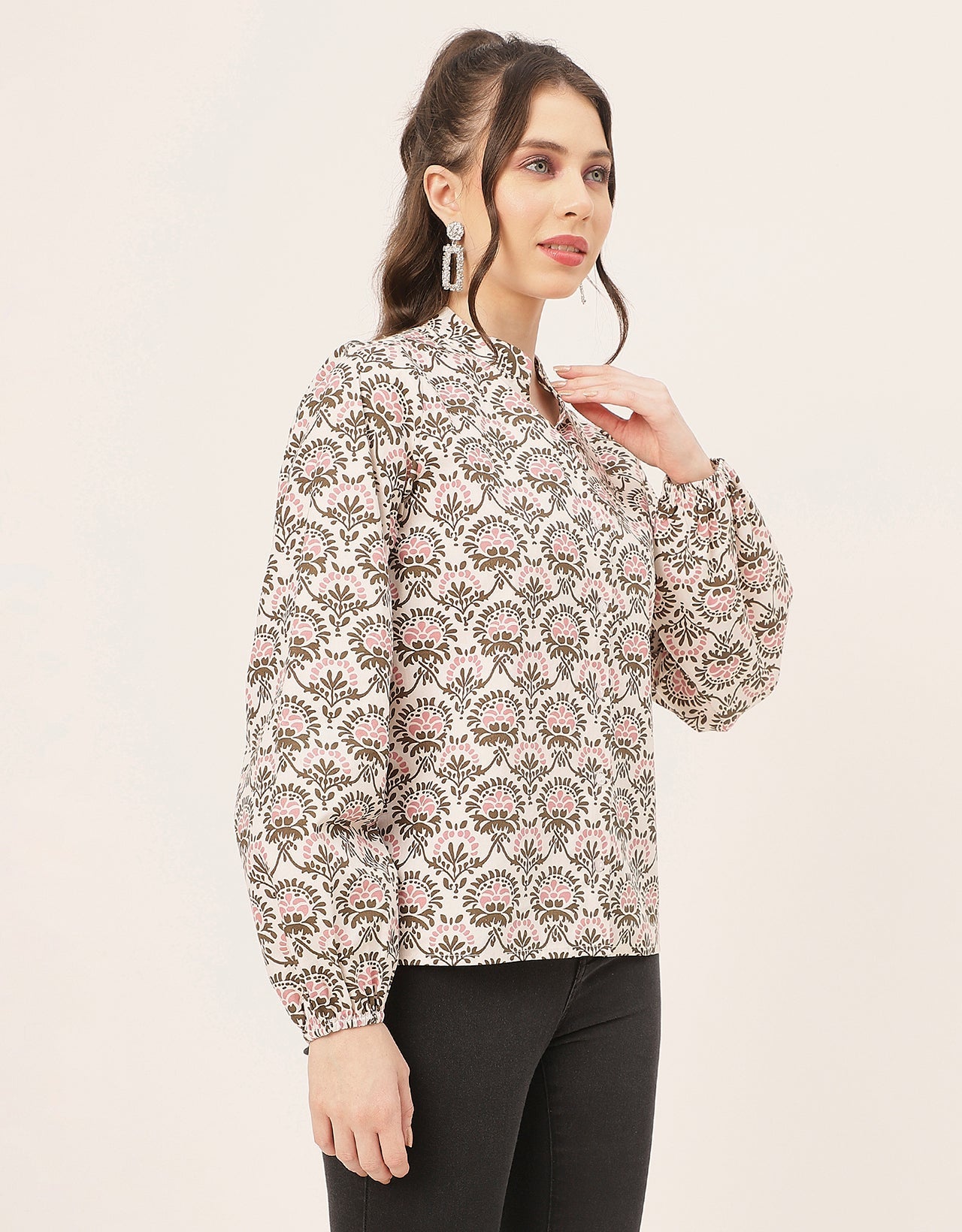 Stylish Bishop Sleeves Cotton Shirt