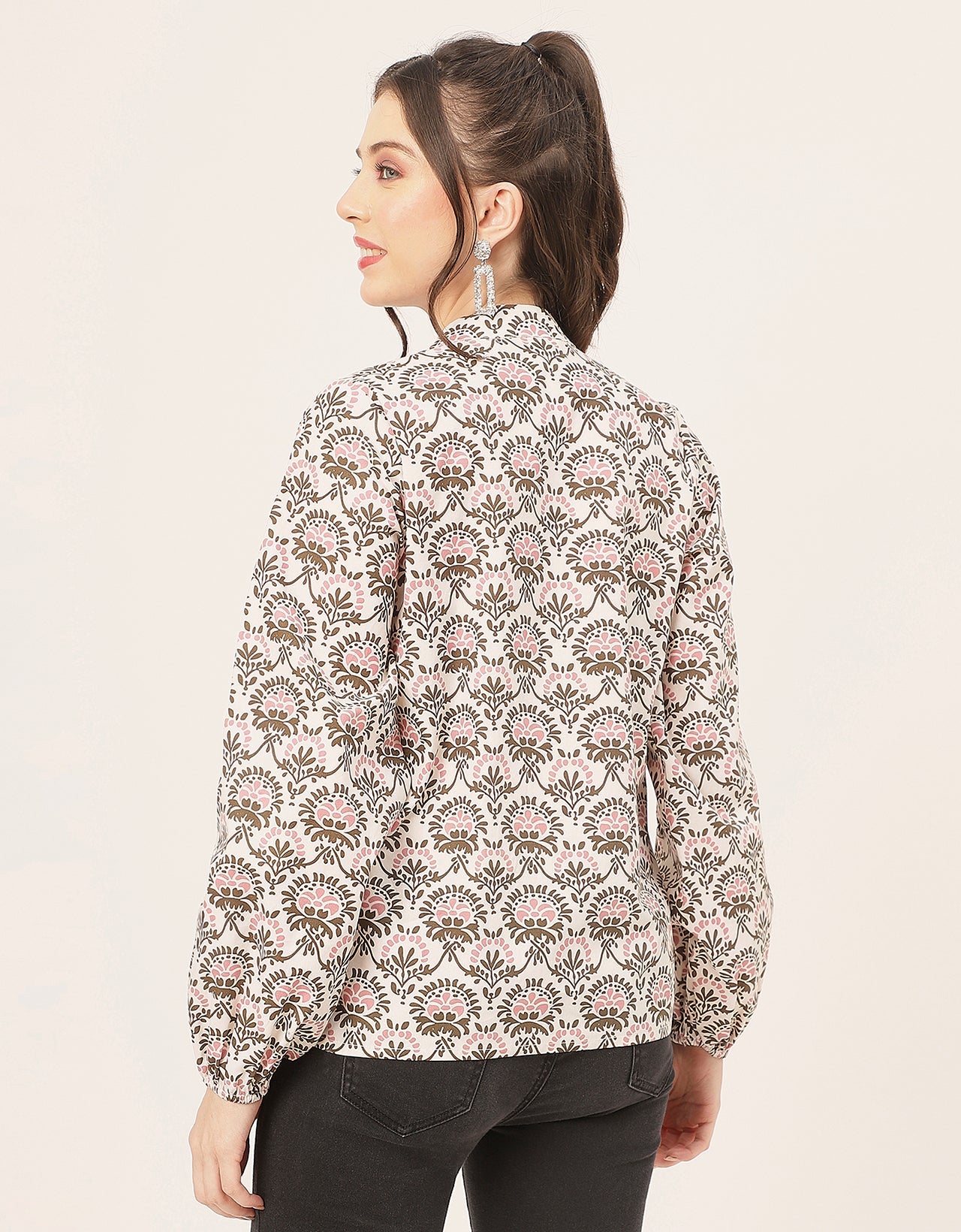Stylish Bishop Sleeves Cotton Shirt