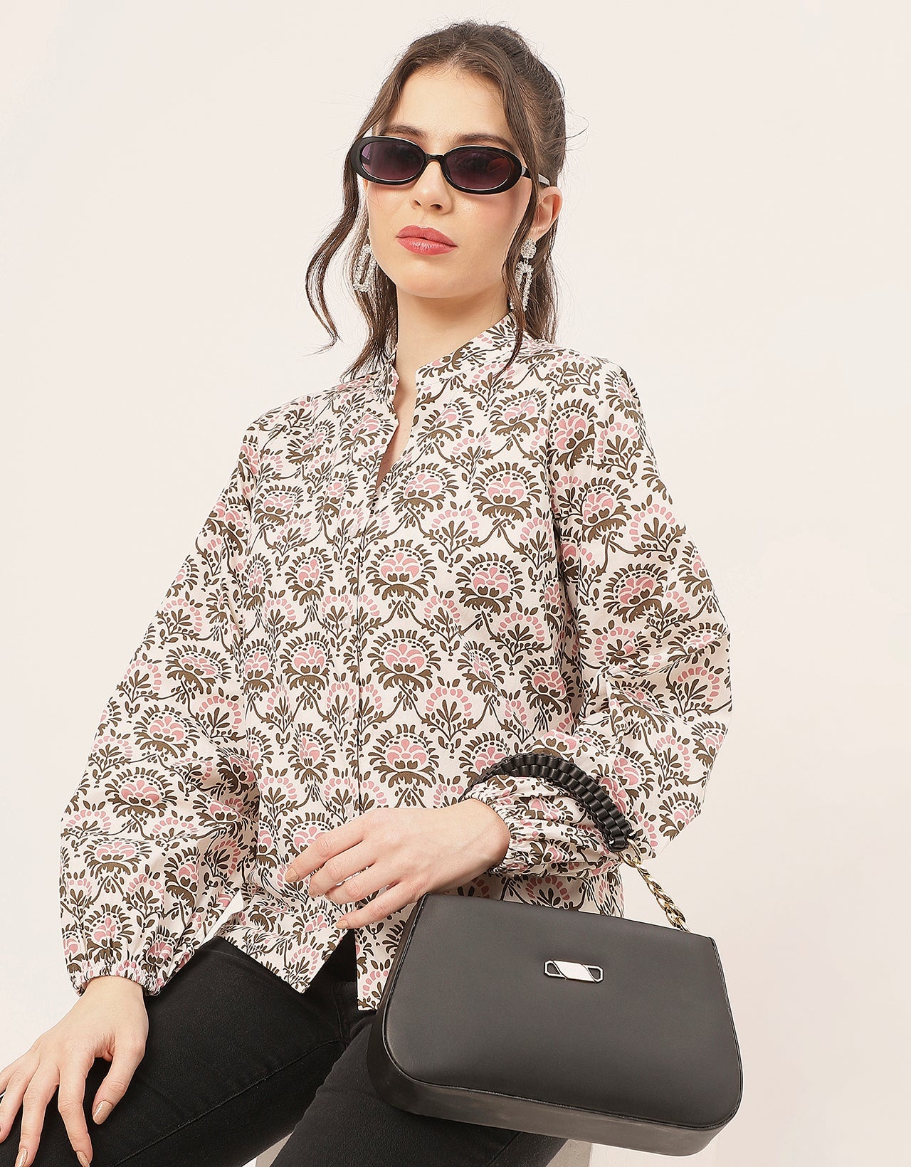 Stylish Bishop Sleeves Cotton Shirt