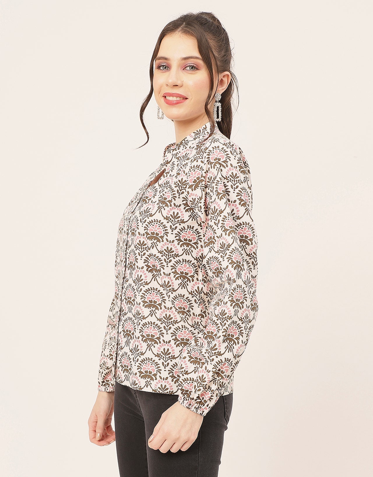 Stylish Bishop Sleeves Cotton Shirt