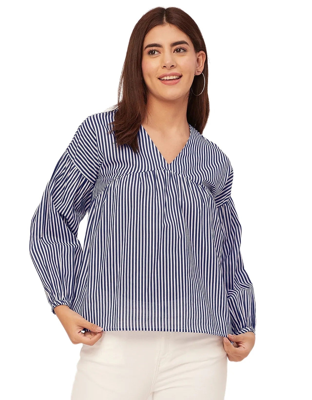 Bohemian Cotton Long Sleeve V Neck Top