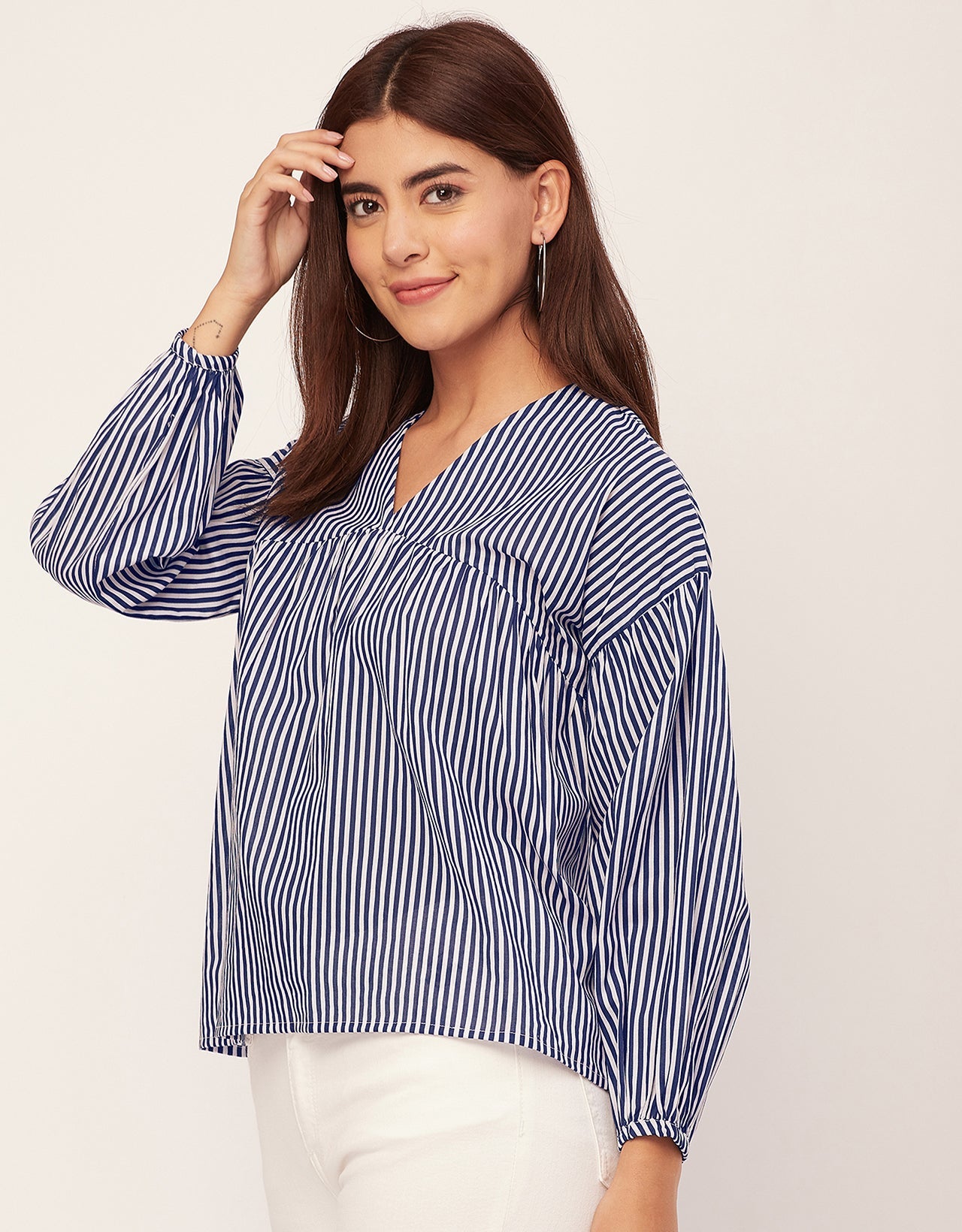 Bohemian Cotton Long Sleeve V Neck Top