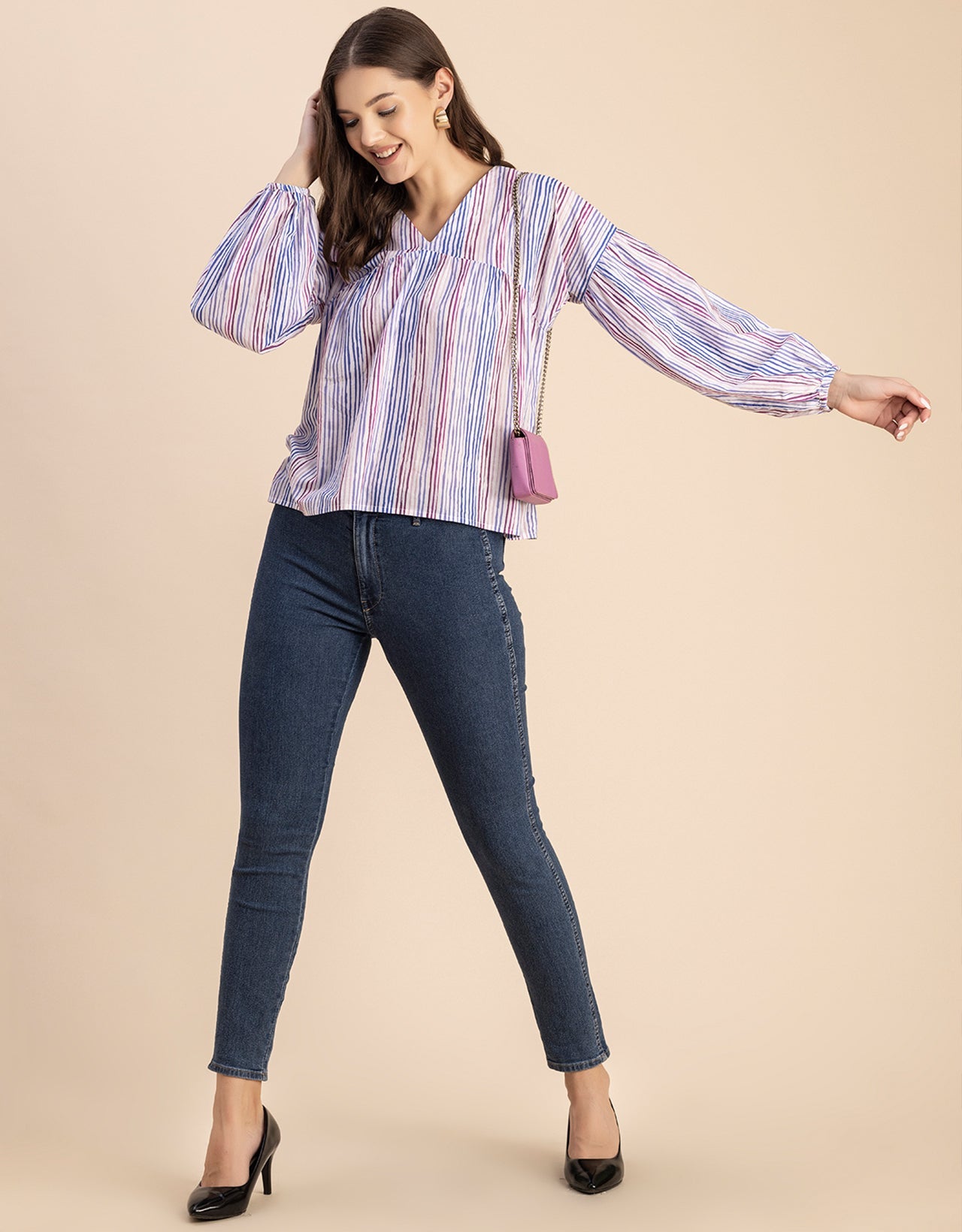 Bohemian Cotton Long Sleeve V Neck Top