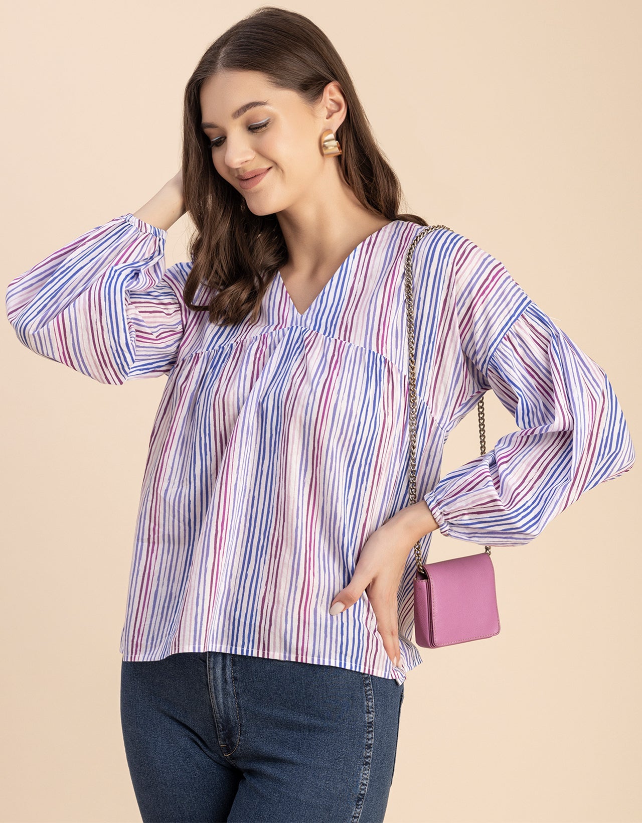Bohemian Cotton Long Sleeve V Neck Top