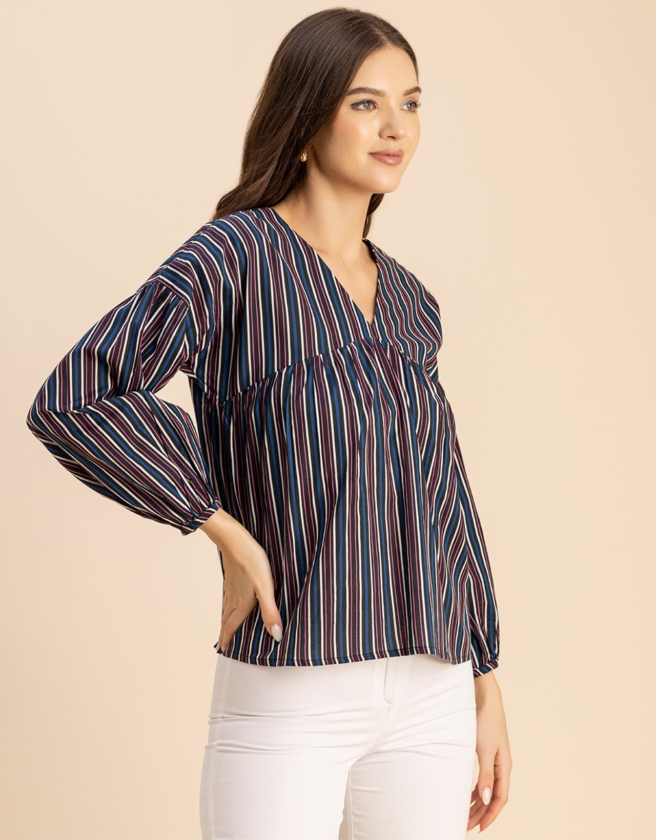 Bohemian Cotton Long Sleeve V Neck Top