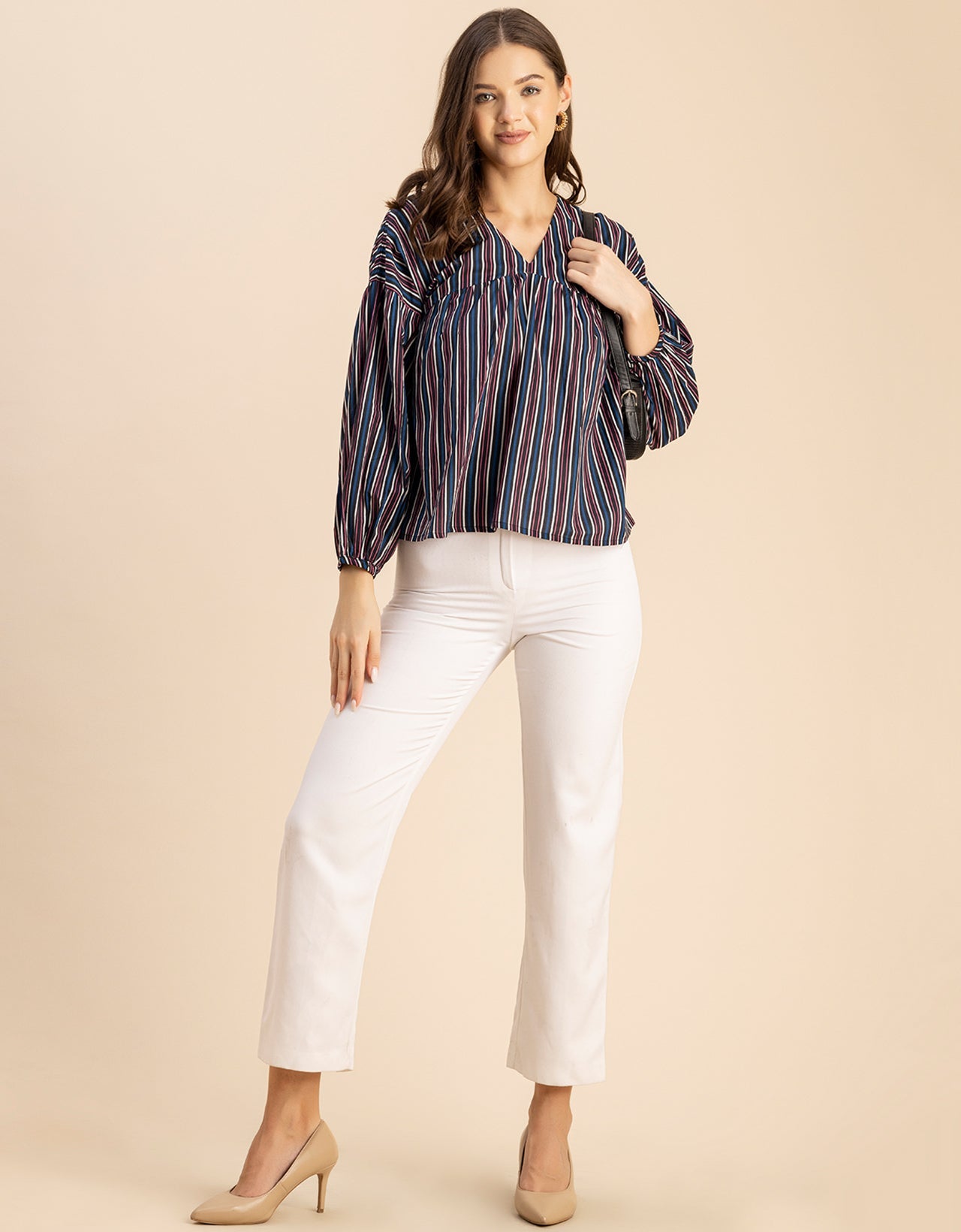 Bohemian Cotton Long Sleeve V Neck Top
