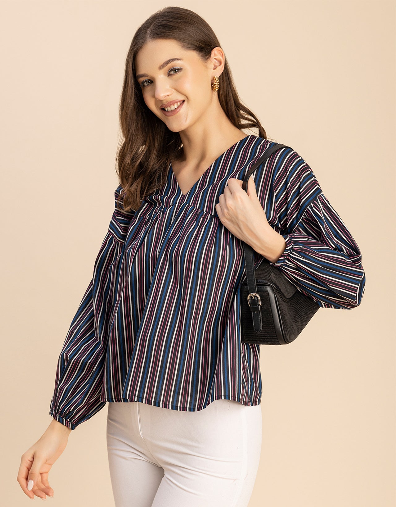 Bohemian Cotton Long Sleeve V Neck Top