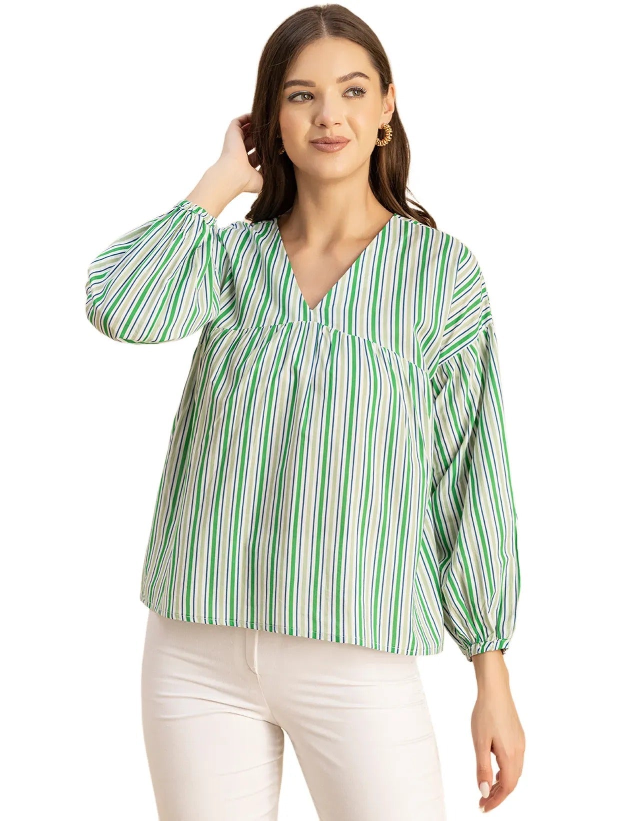 Bohemian Cotton Long Sleeve V Neck Top