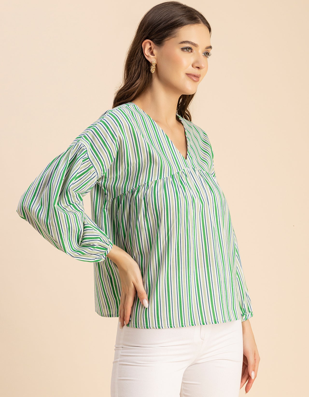 Bohemian Cotton Long Sleeve V Neck Top