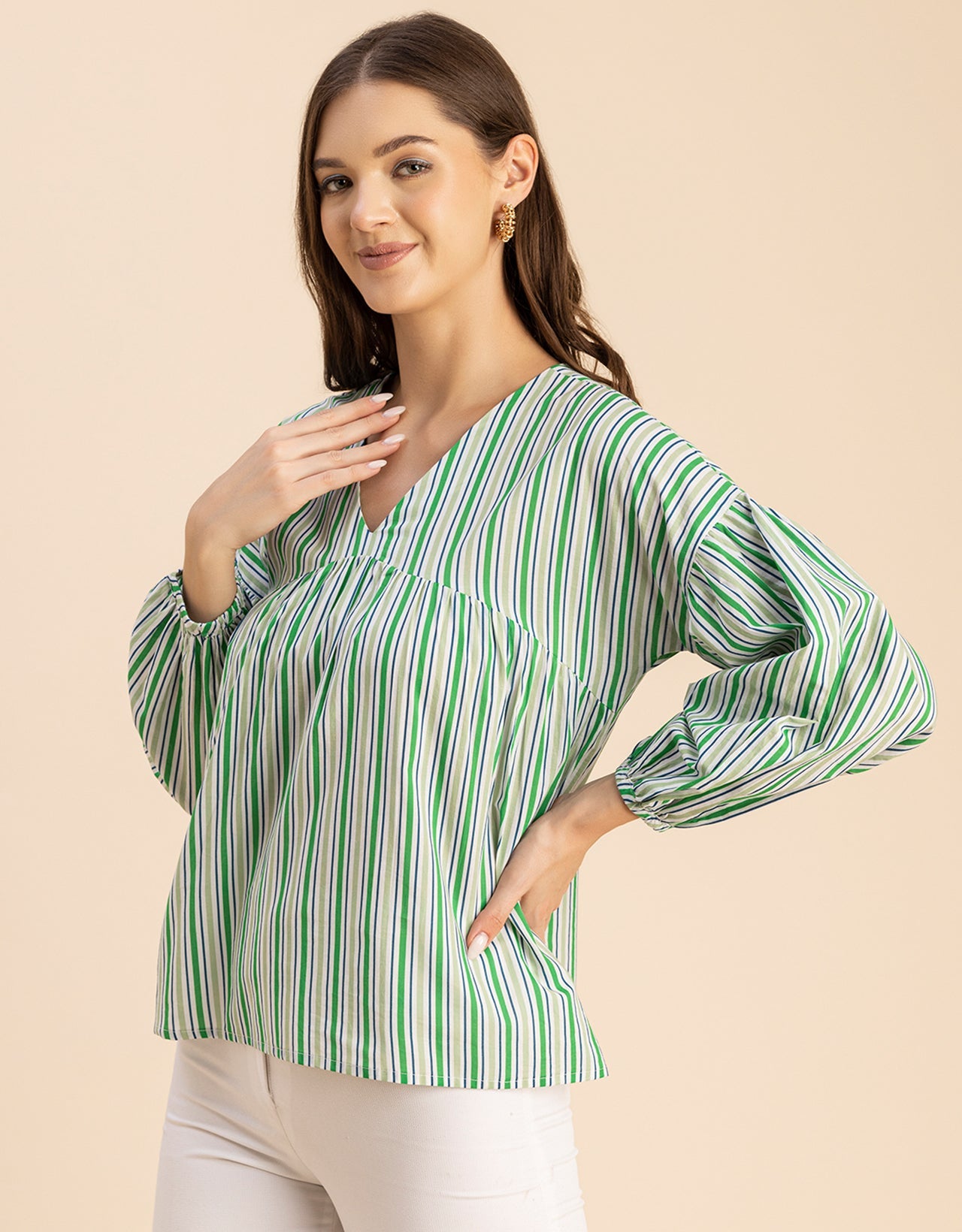 Bohemian Cotton Long Sleeve V Neck Top