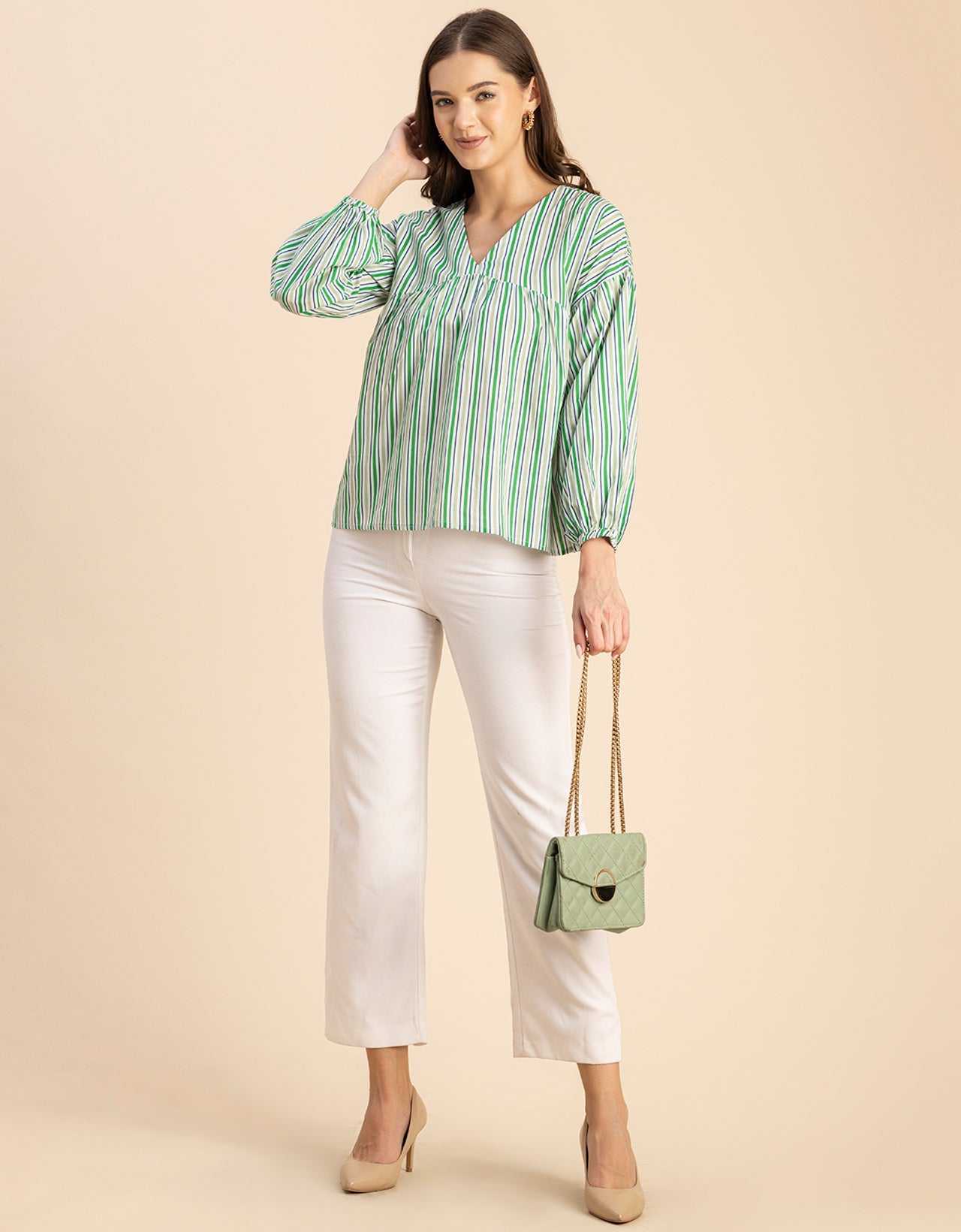 Bohemian Cotton Long Sleeve V Neck Top