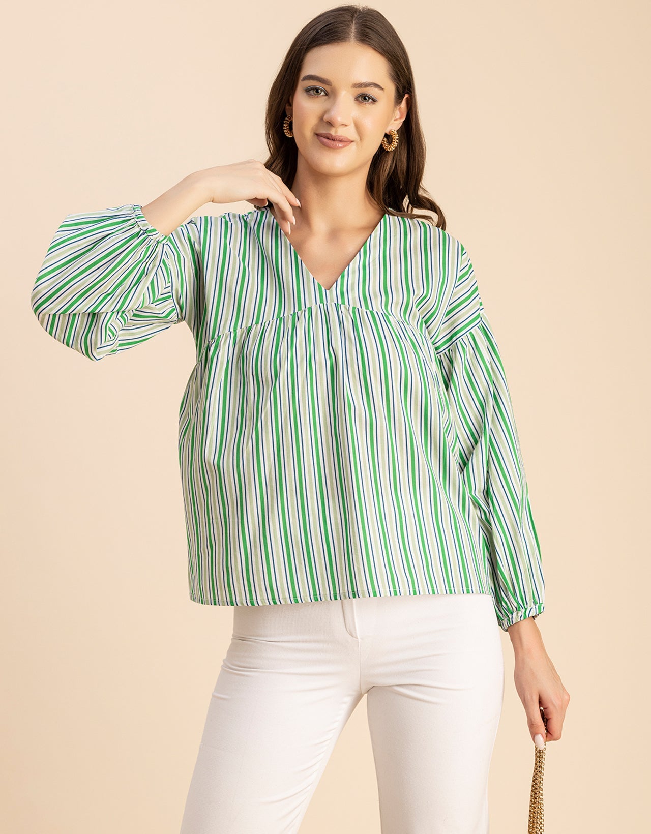 Bohemian Cotton Long Sleeve V Neck Top