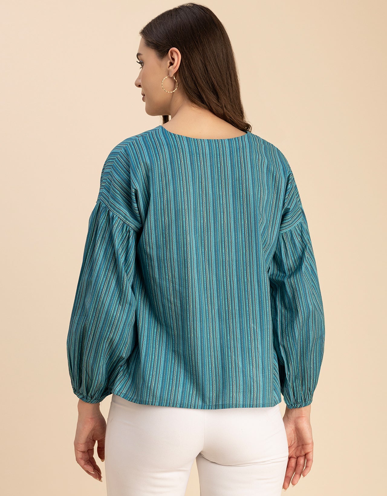 Bohemian Cotton Long Sleeve V Neck Top