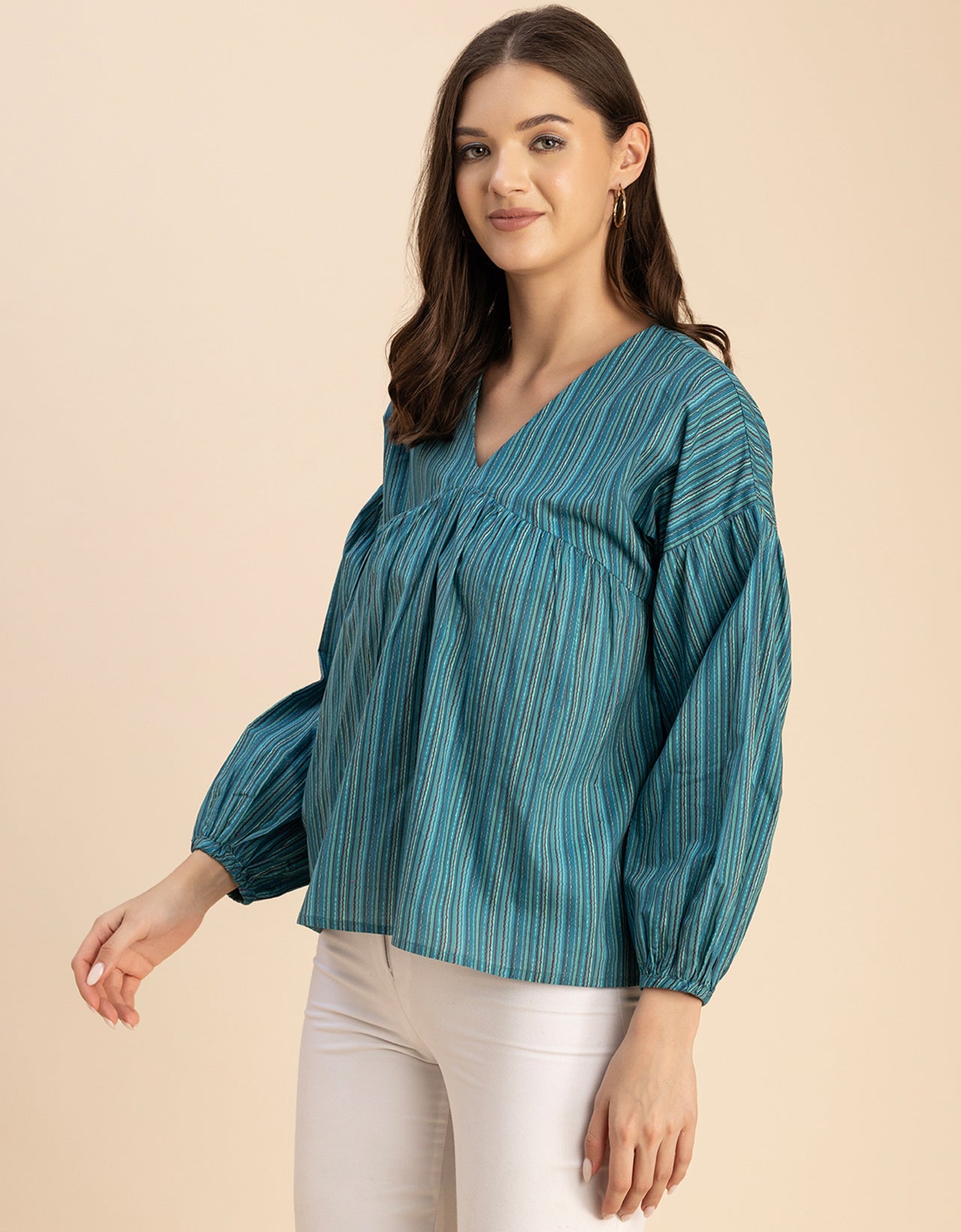 Bohemian Cotton Long Sleeve V Neck Top