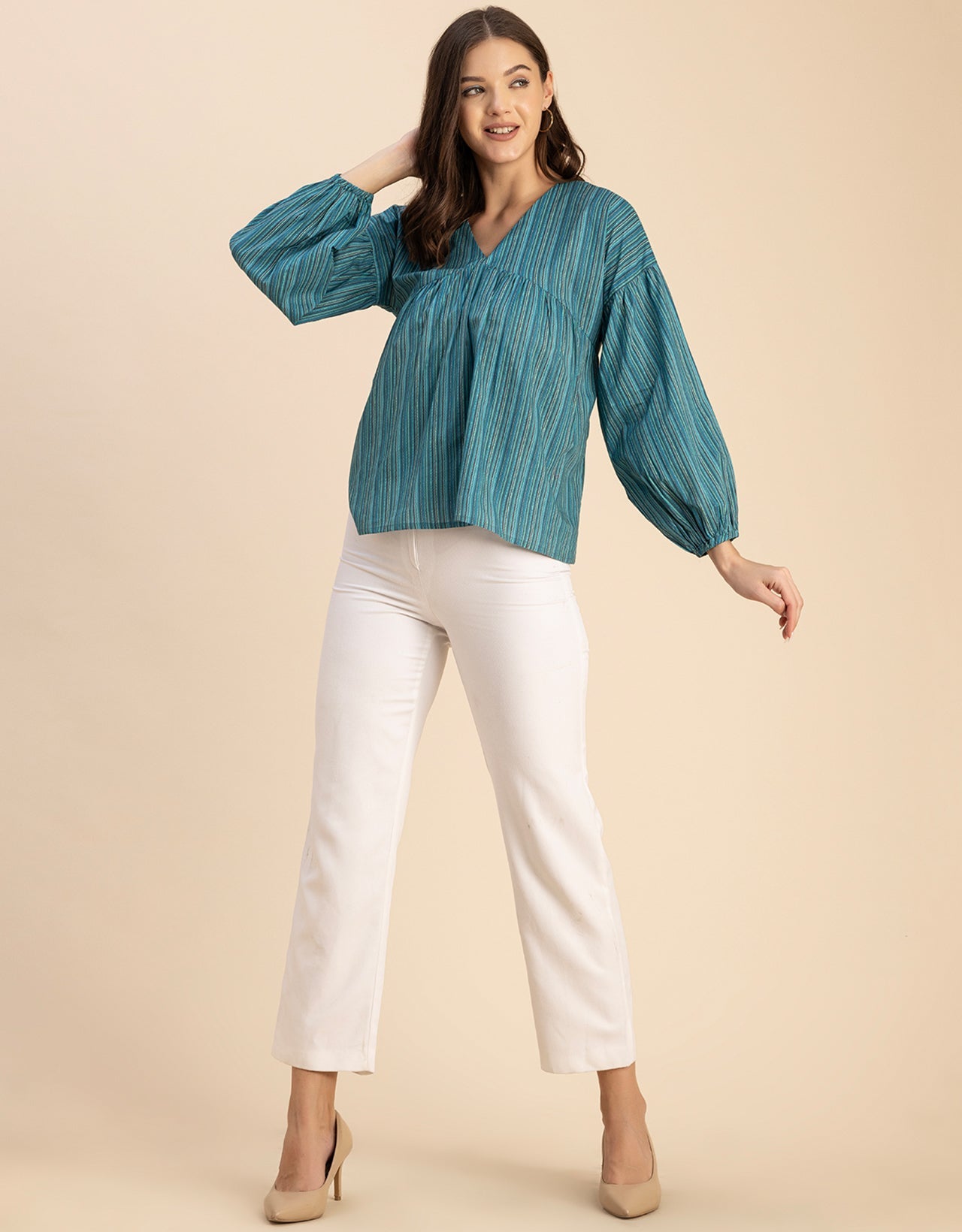 Bohemian Cotton Long Sleeve V Neck Top