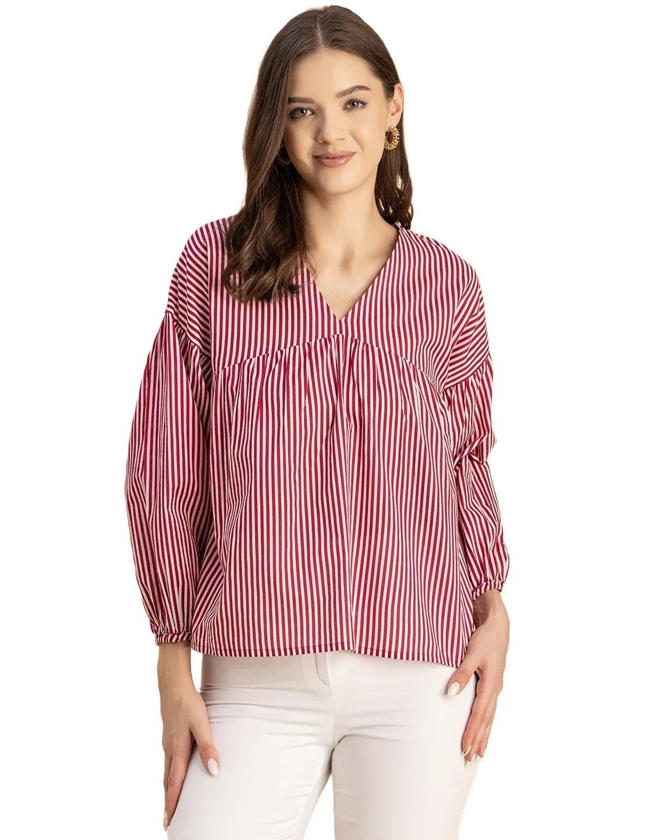 Bohemian Cotton Long Sleeve V Neck Top