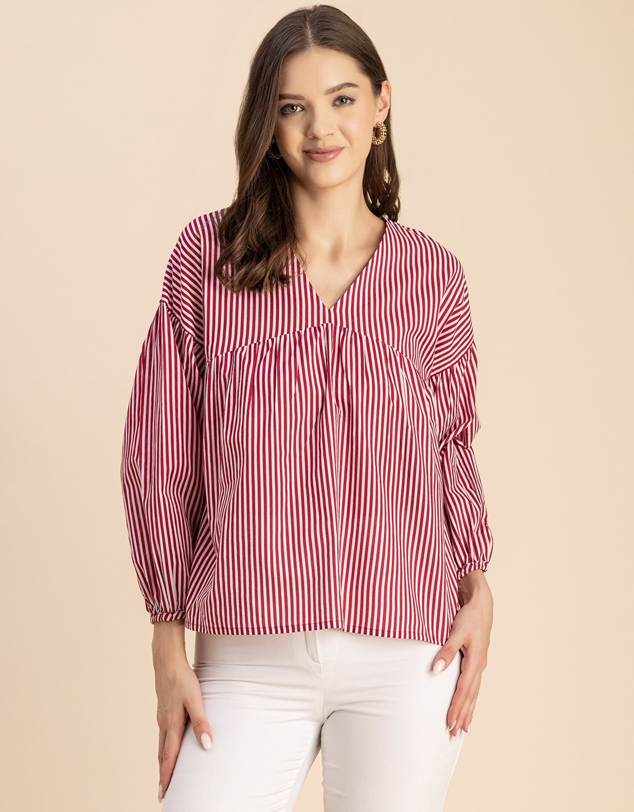 Bohemian Cotton Long Sleeve V Neck Top