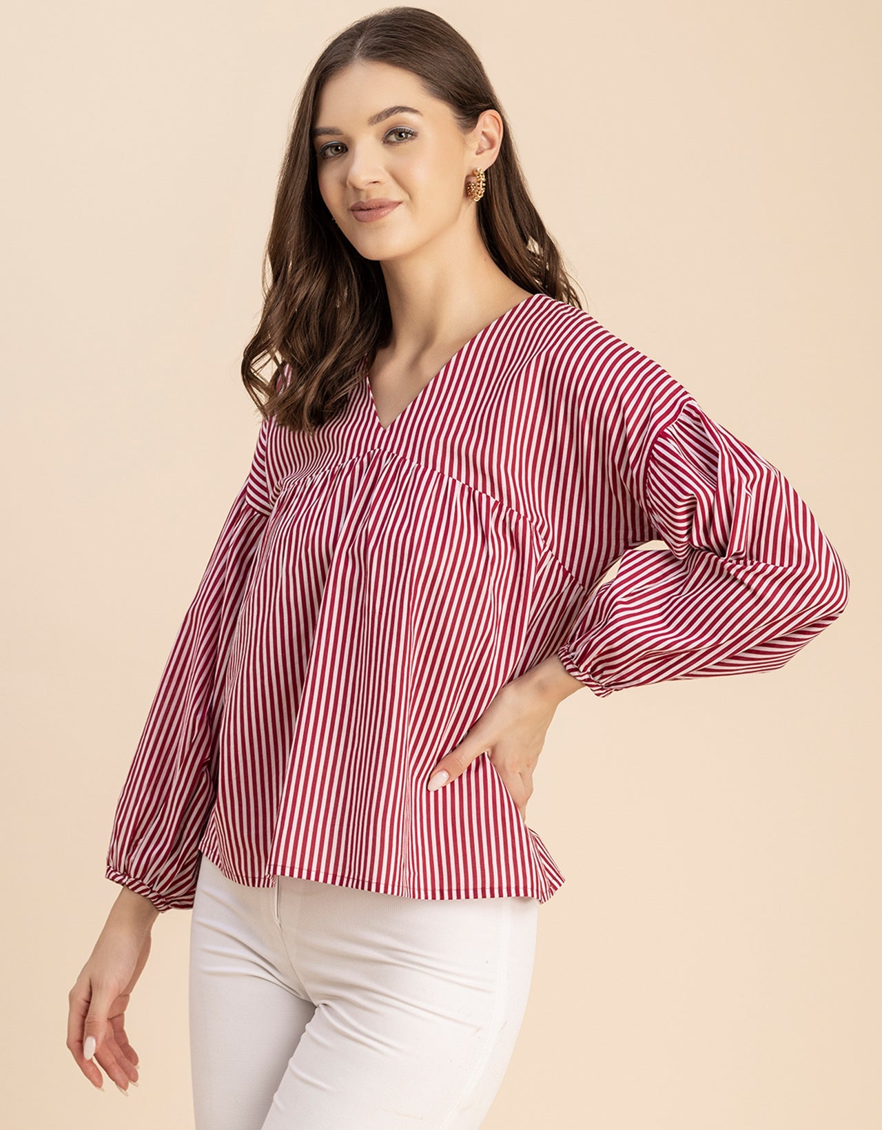 Bohemian Cotton Long Sleeve V Neck Top