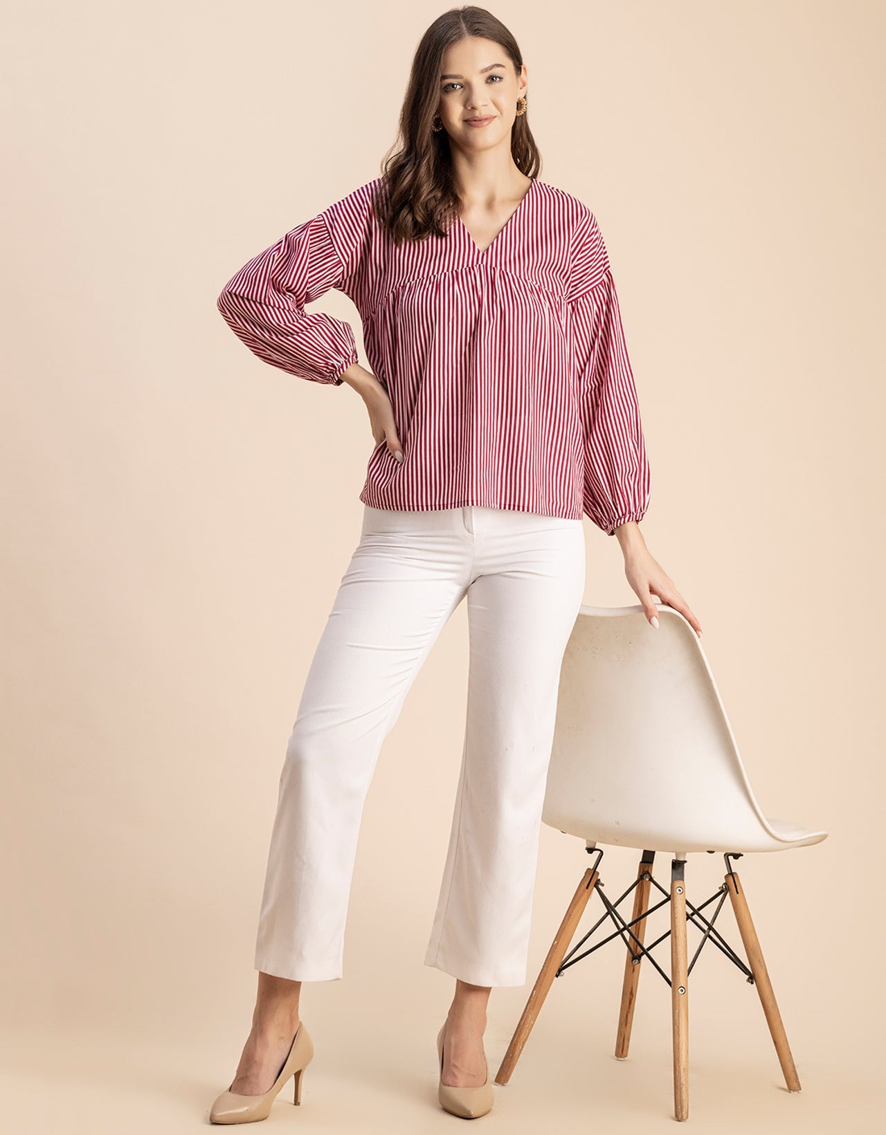 Bohemian Cotton Long Sleeve V Neck Top