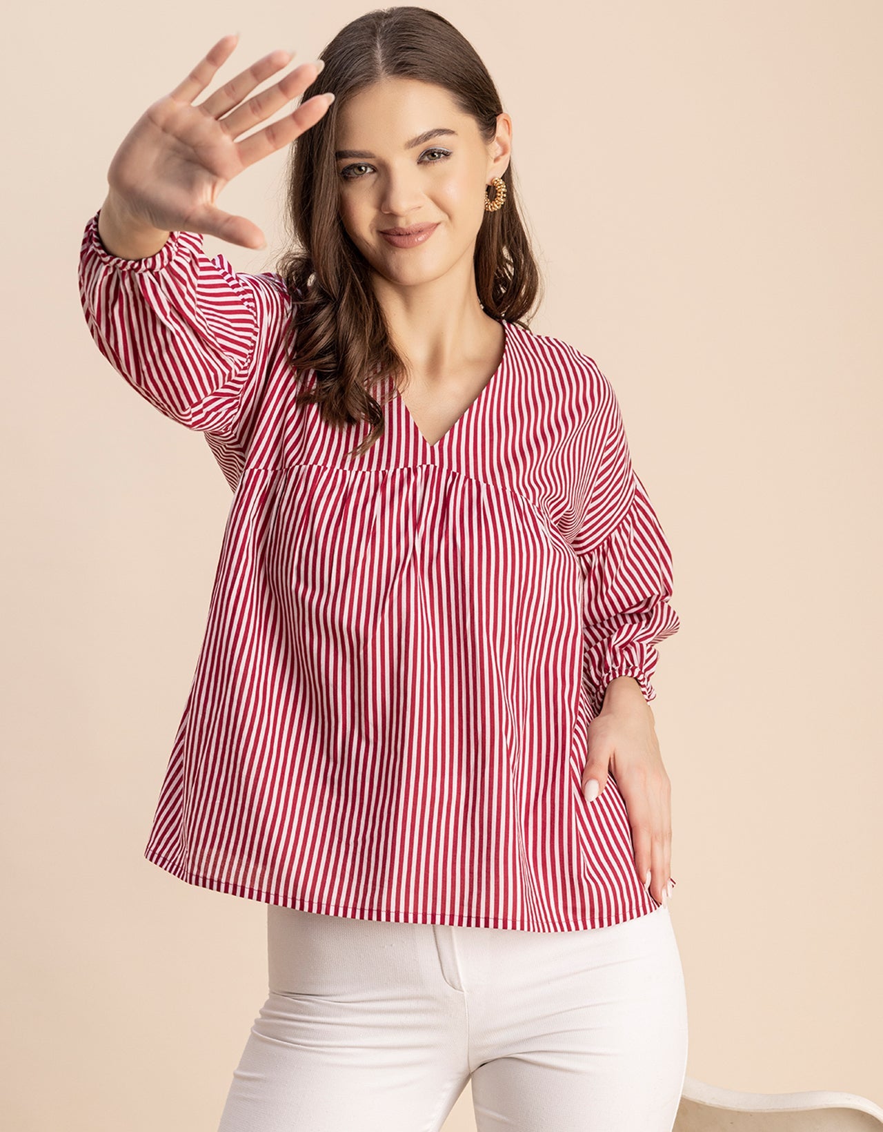 Bohemian Cotton Long Sleeve V Neck Top