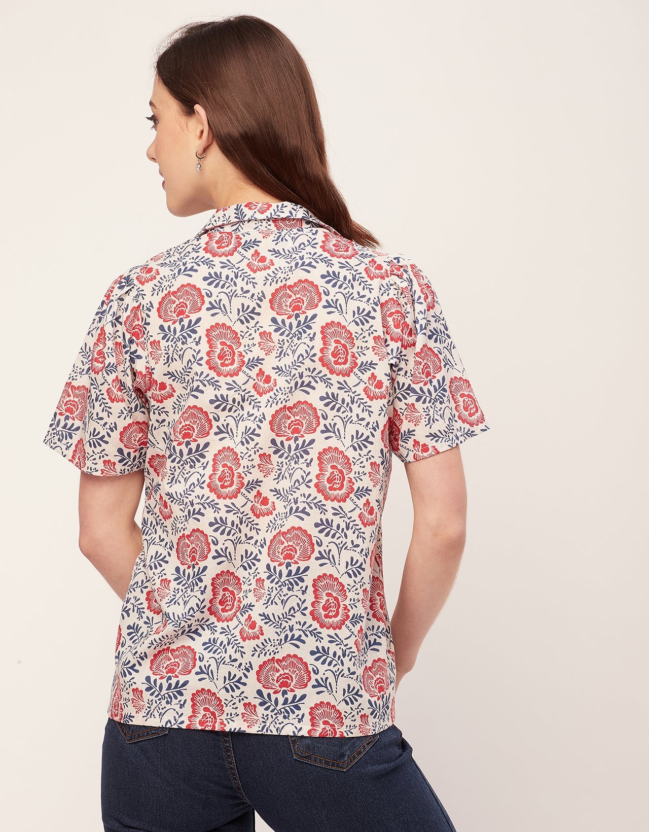 Spread Collar Pin Tucks Cotton Top