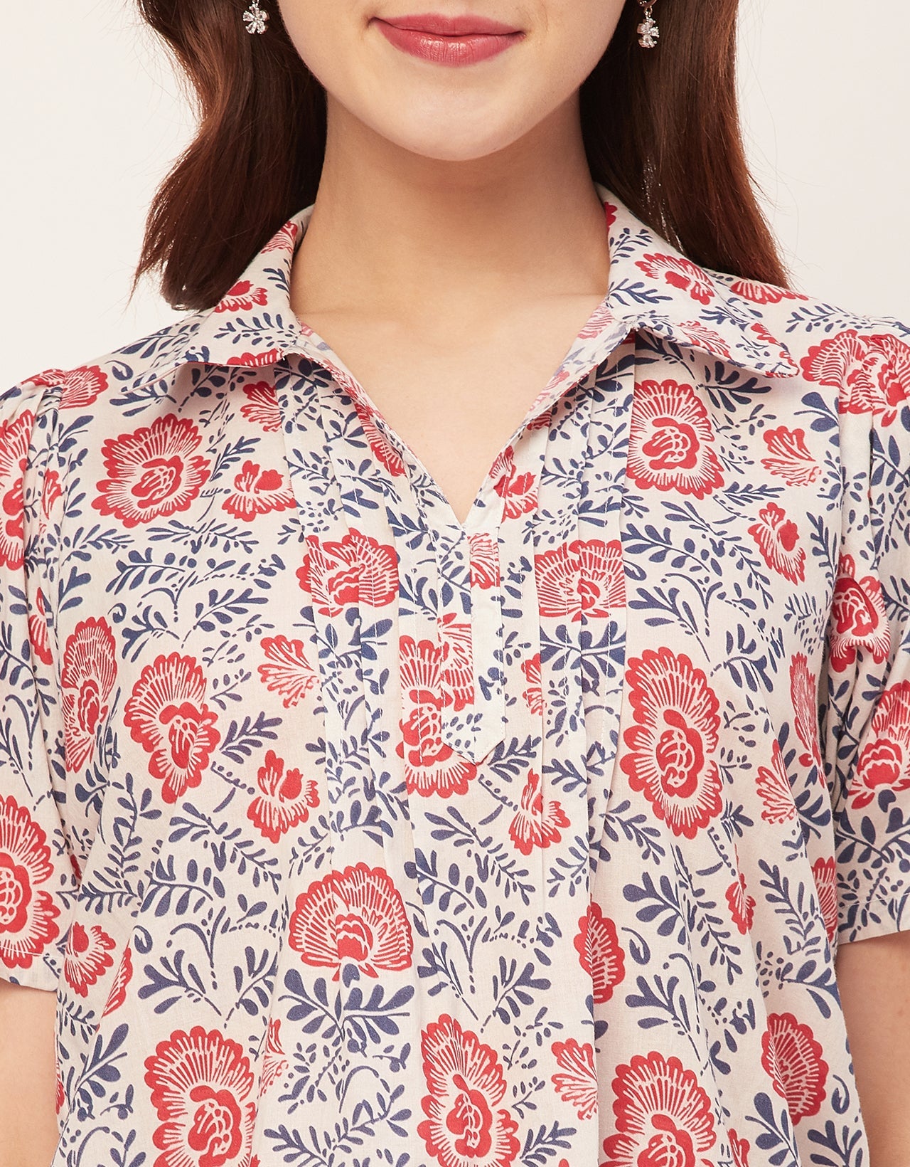 Spread Collar Pin Tucks Cotton Top