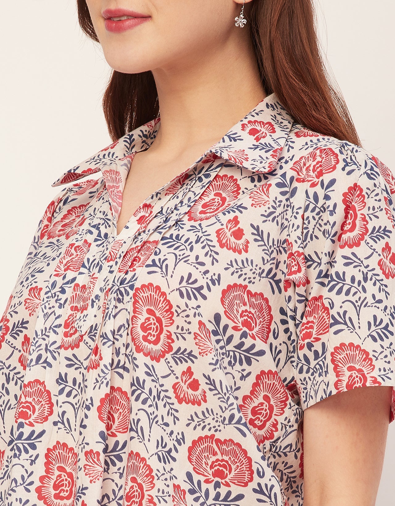 Spread Collar Pin Tucks Cotton Top