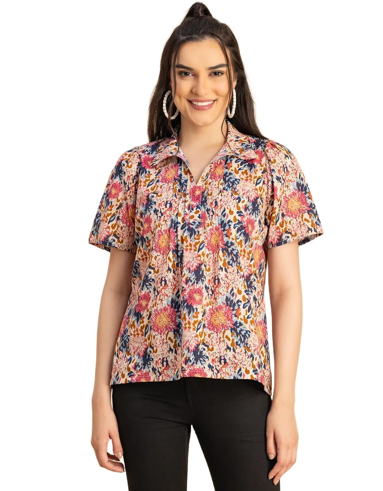 Spread Collar Pin Tucks Cotton Top
