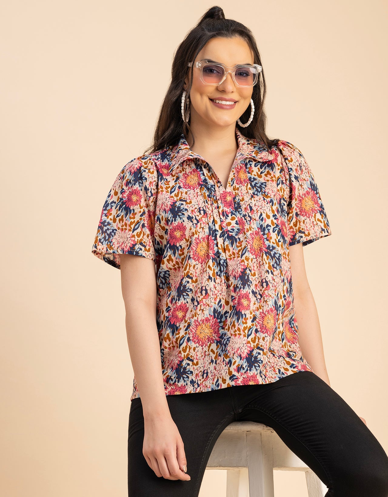 Spread Collar Pin Tucks Cotton Top