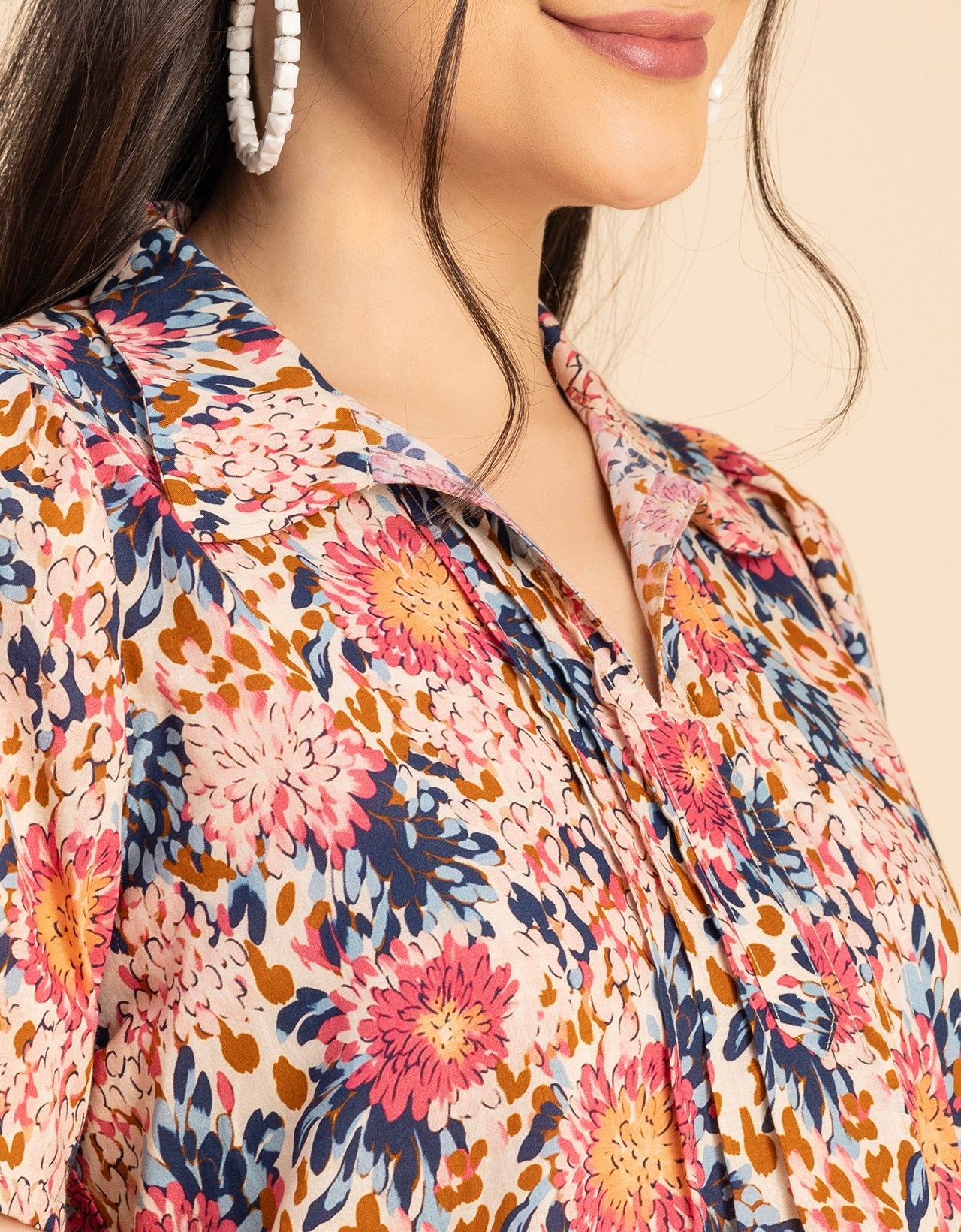 Spread Collar Pin Tucks Cotton Top