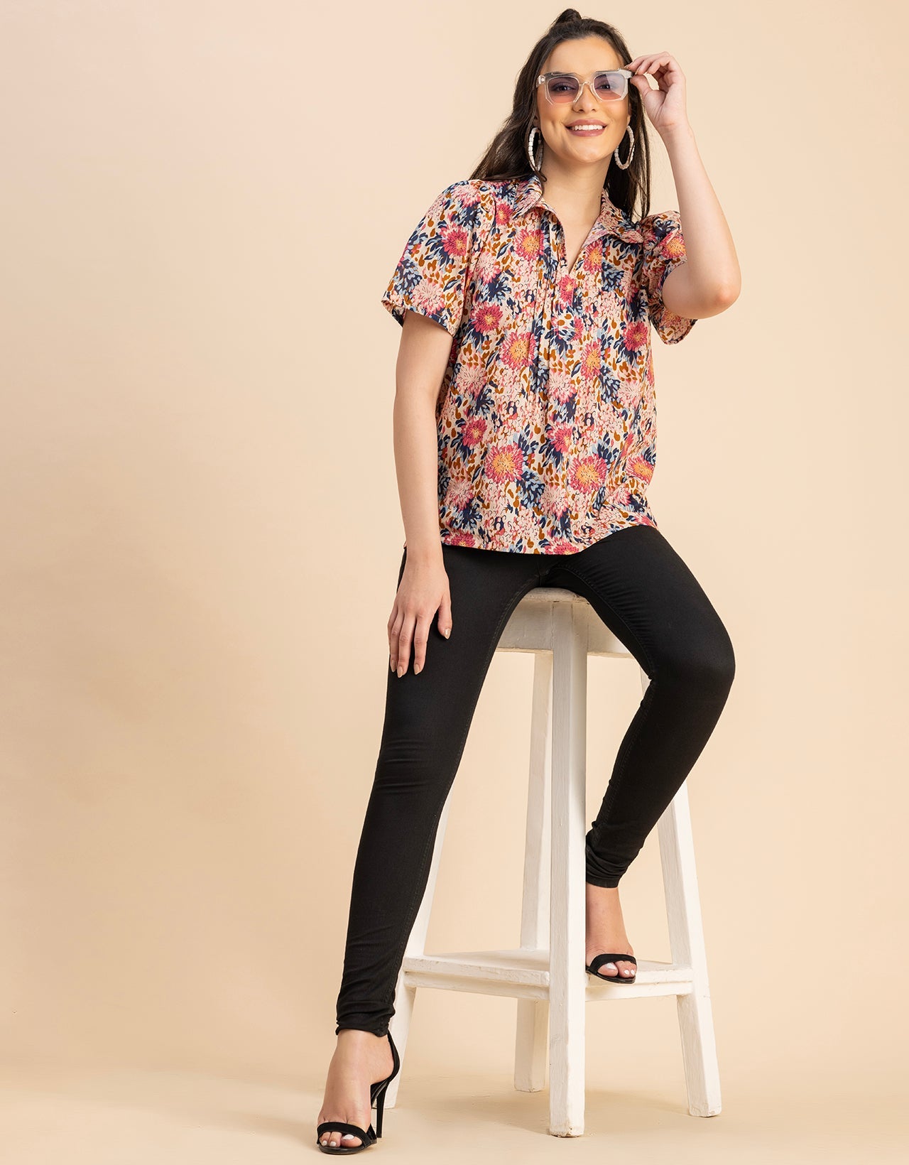 Spread Collar Pin Tucks Cotton Top
