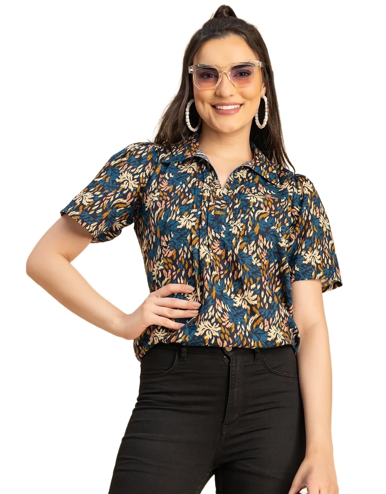 Spread Collar Pin Tucks Cotton Top