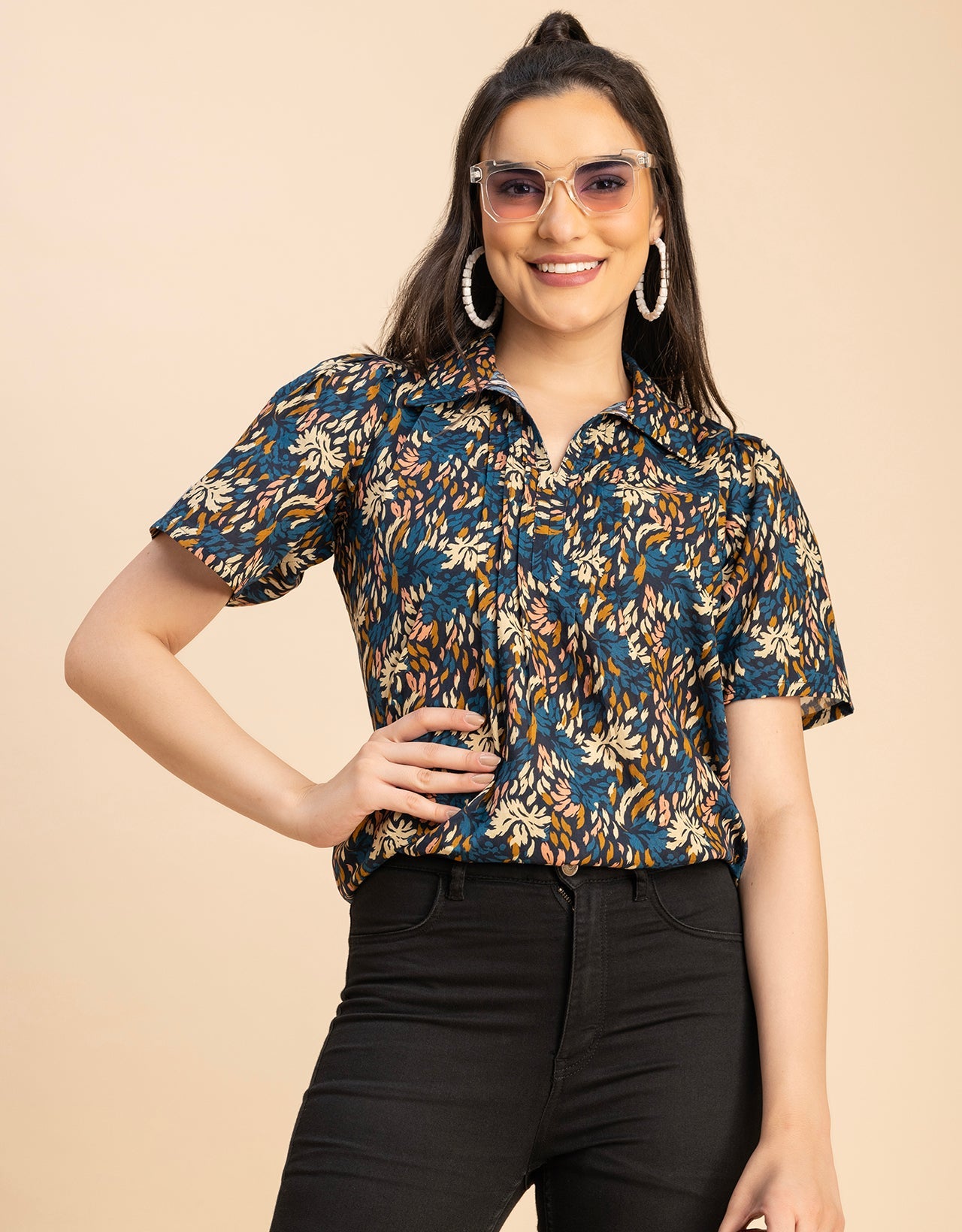 Spread Collar Pin Tucks Cotton Top