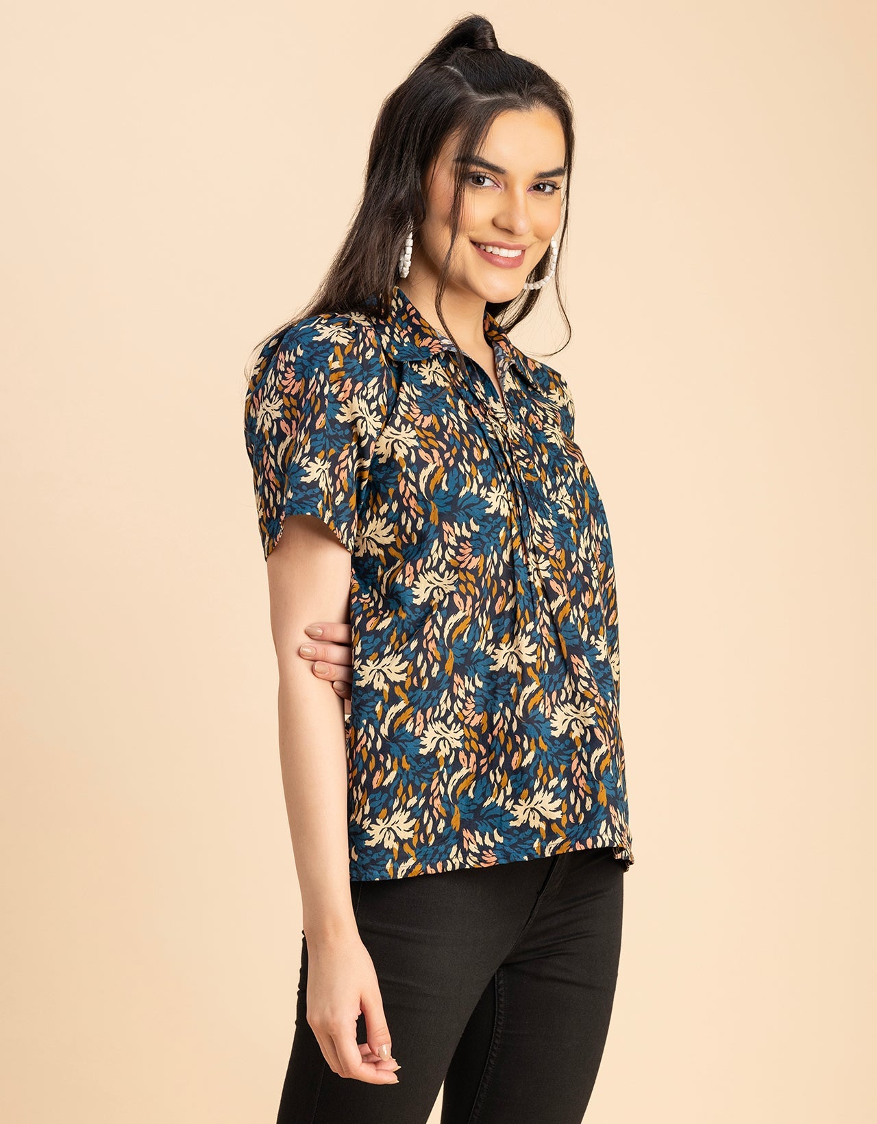 Spread Collar Pin Tucks Cotton Top
