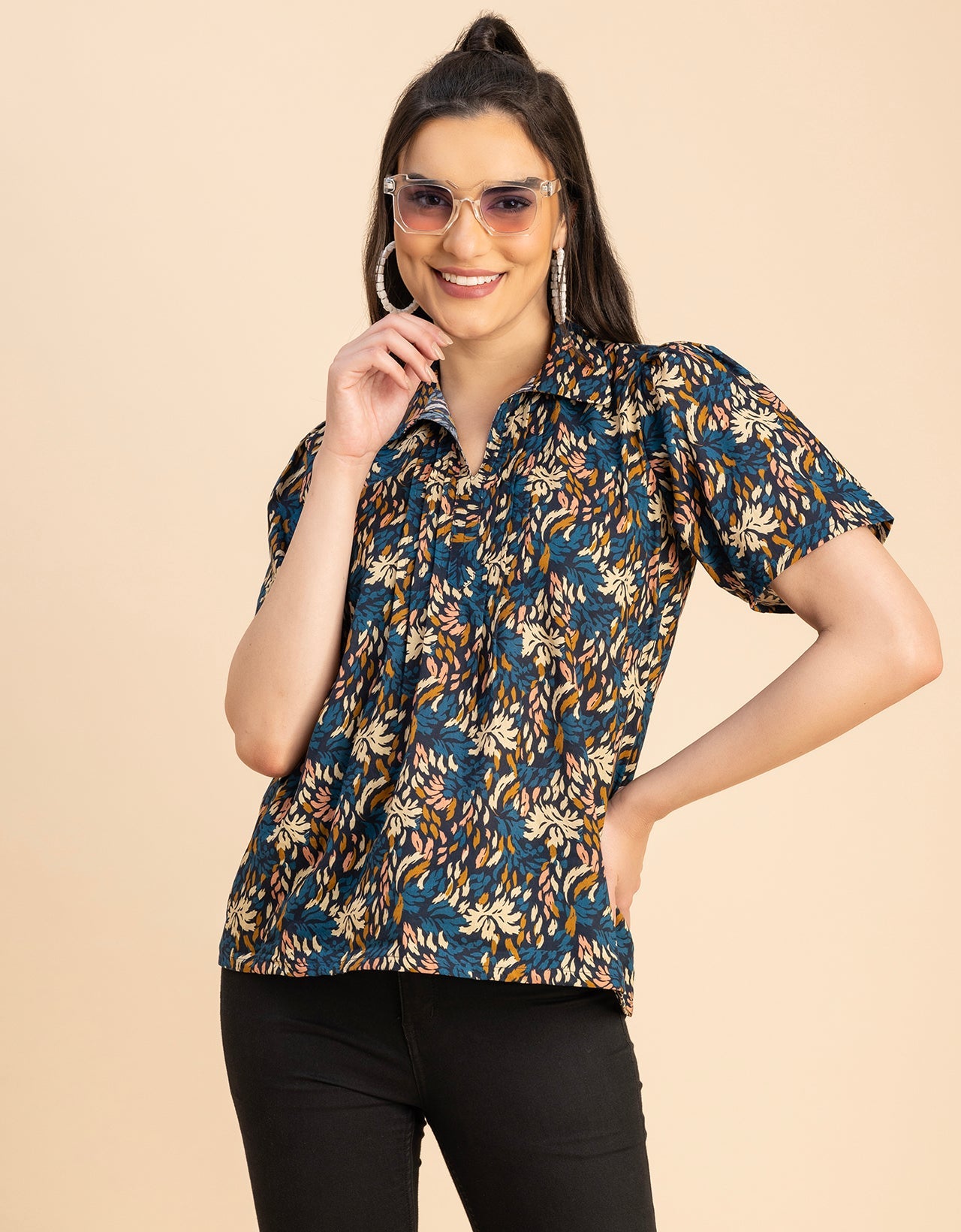 Spread Collar Pin Tucks Cotton Top