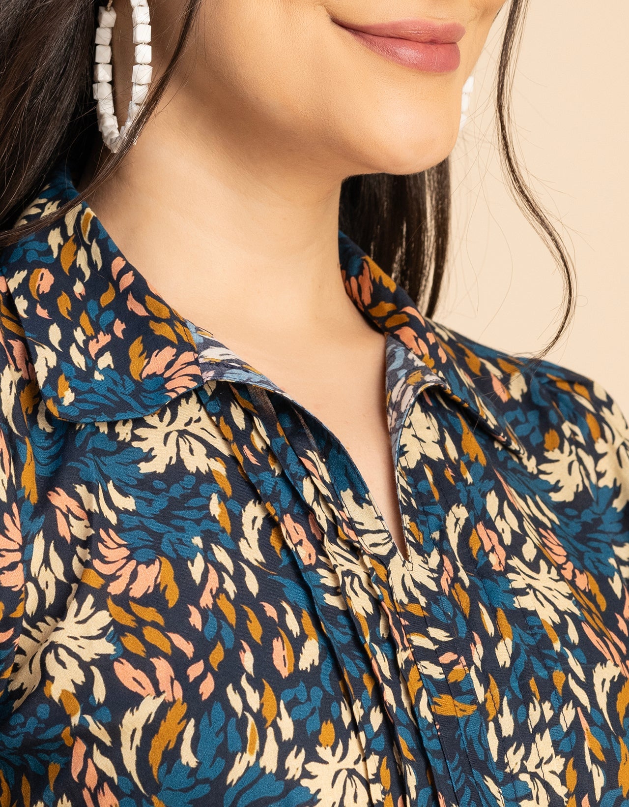 Spread Collar Pin Tucks Cotton Top
