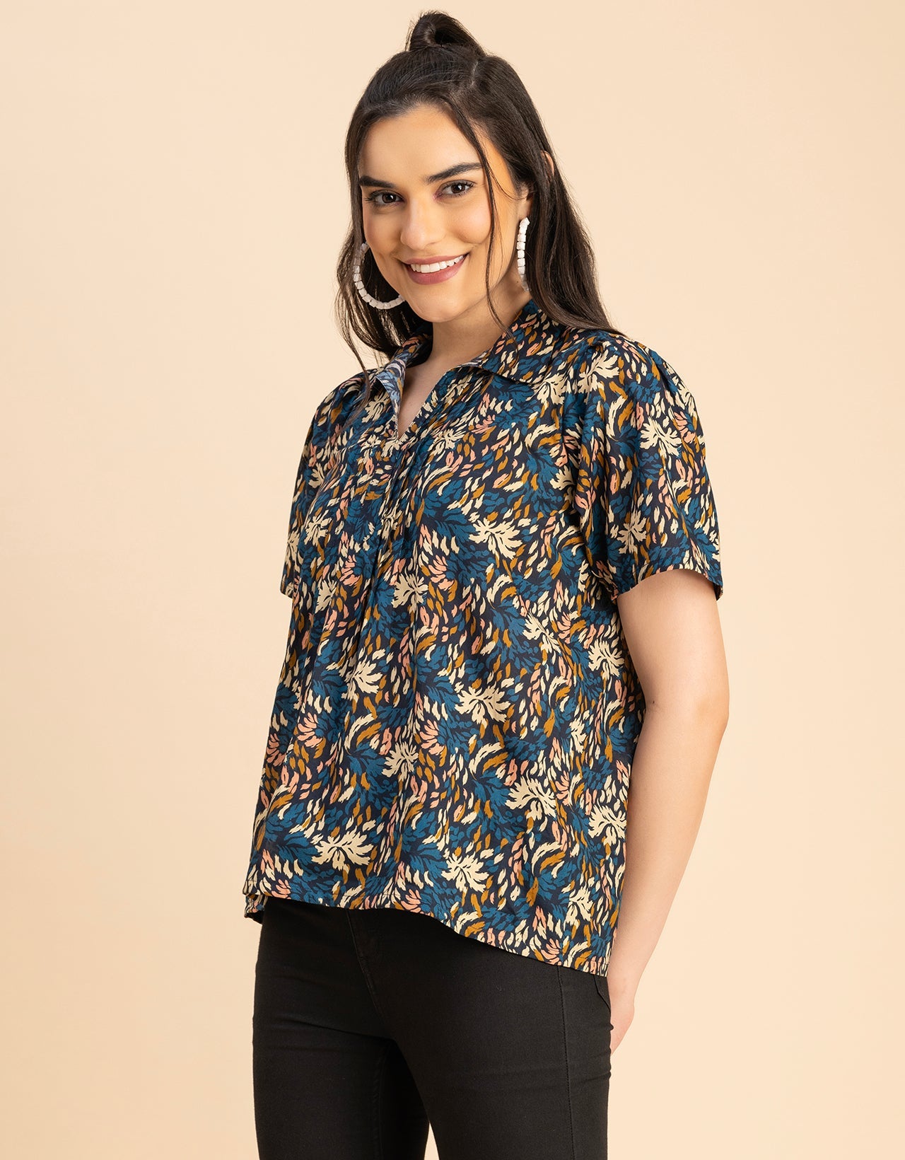 Spread Collar Pin Tucks Cotton Top