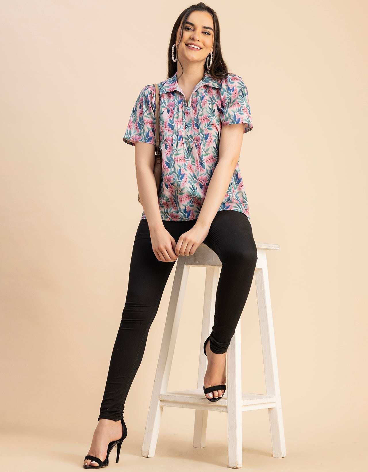 Spread Collar Pin Tucks Cotton Top