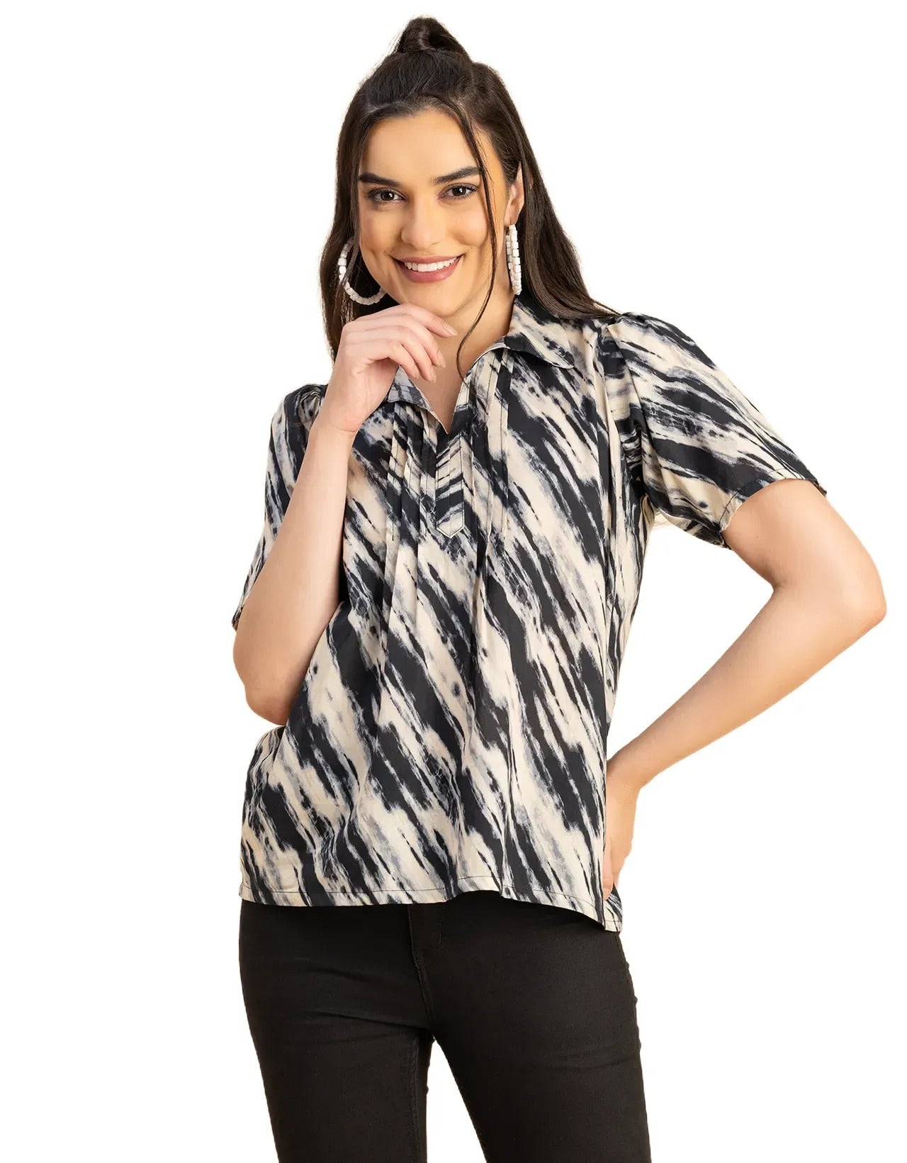 Spread Collar Pin Tucks Cotton Top