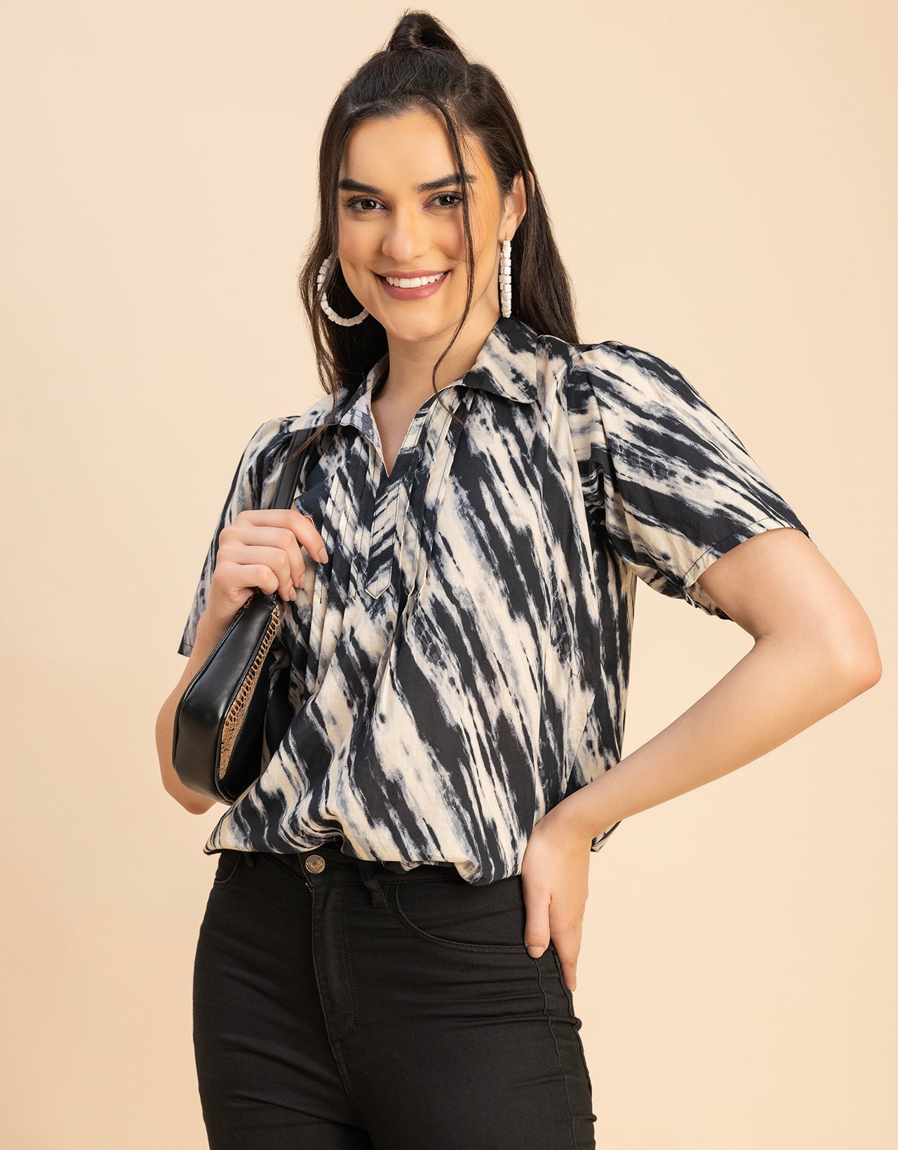 Spread Collar Pin Tucks Cotton Top